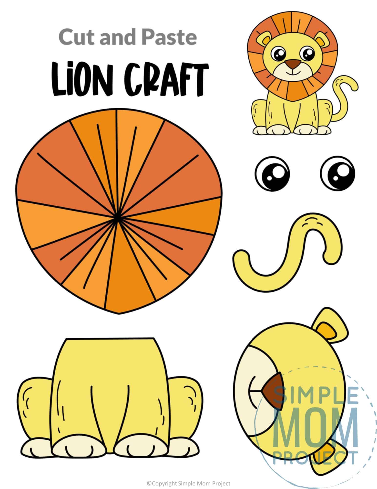 Lion Cut and Paste Craft for Toddlers, Preschoolers and Kindergarteners