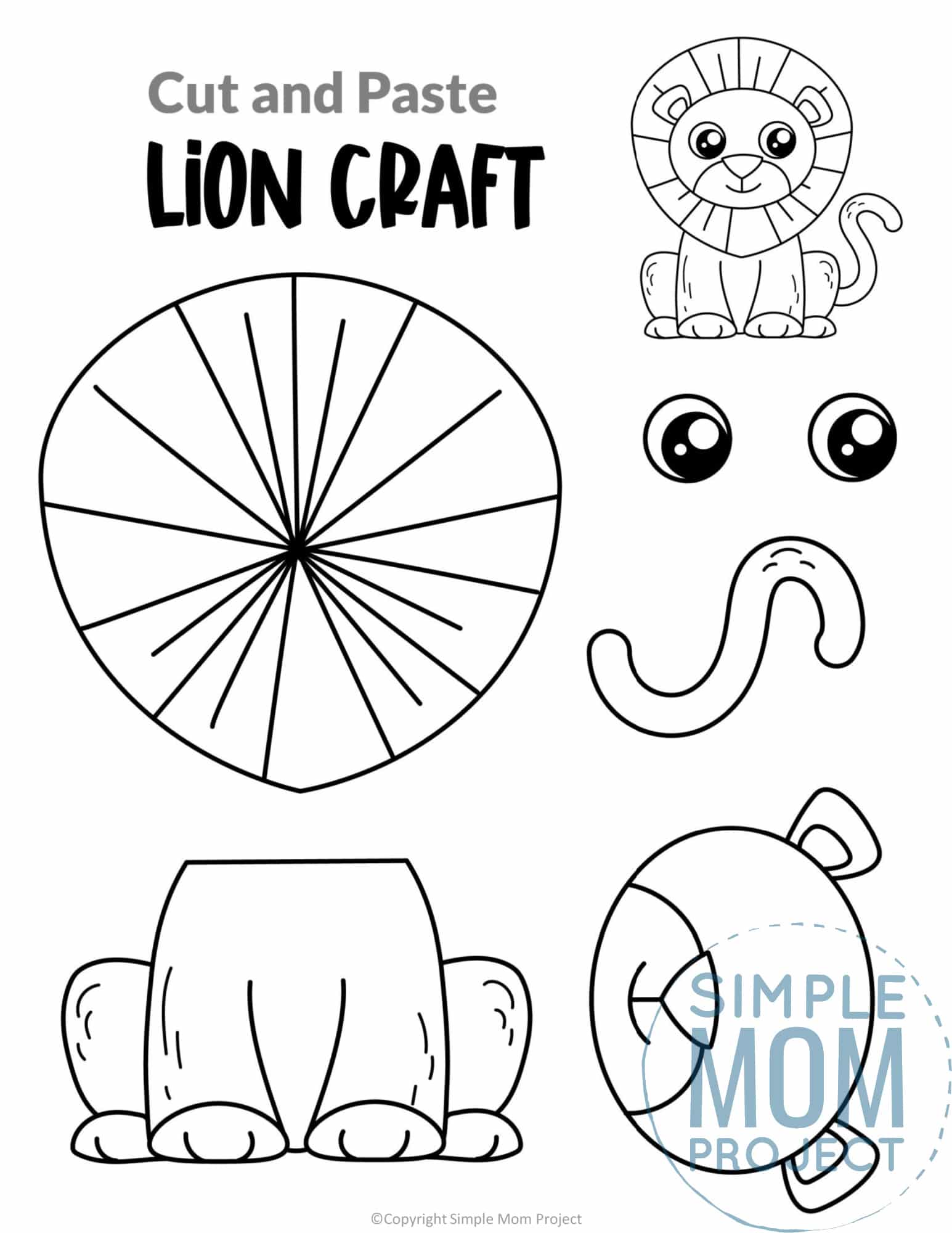 Lion Cut and Paste Craft for Toddlers, Preschoolers and Kindergarteners