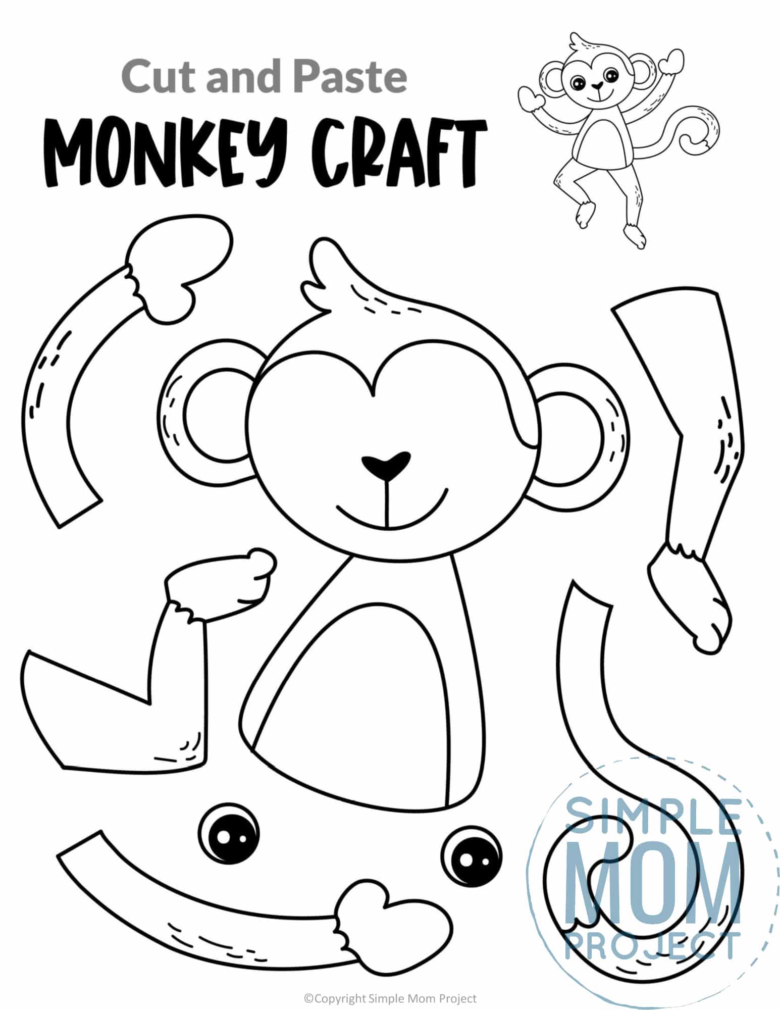 Monkey Cut and Paste Craft for Toddlers, Preschoolers and Kindergarteners