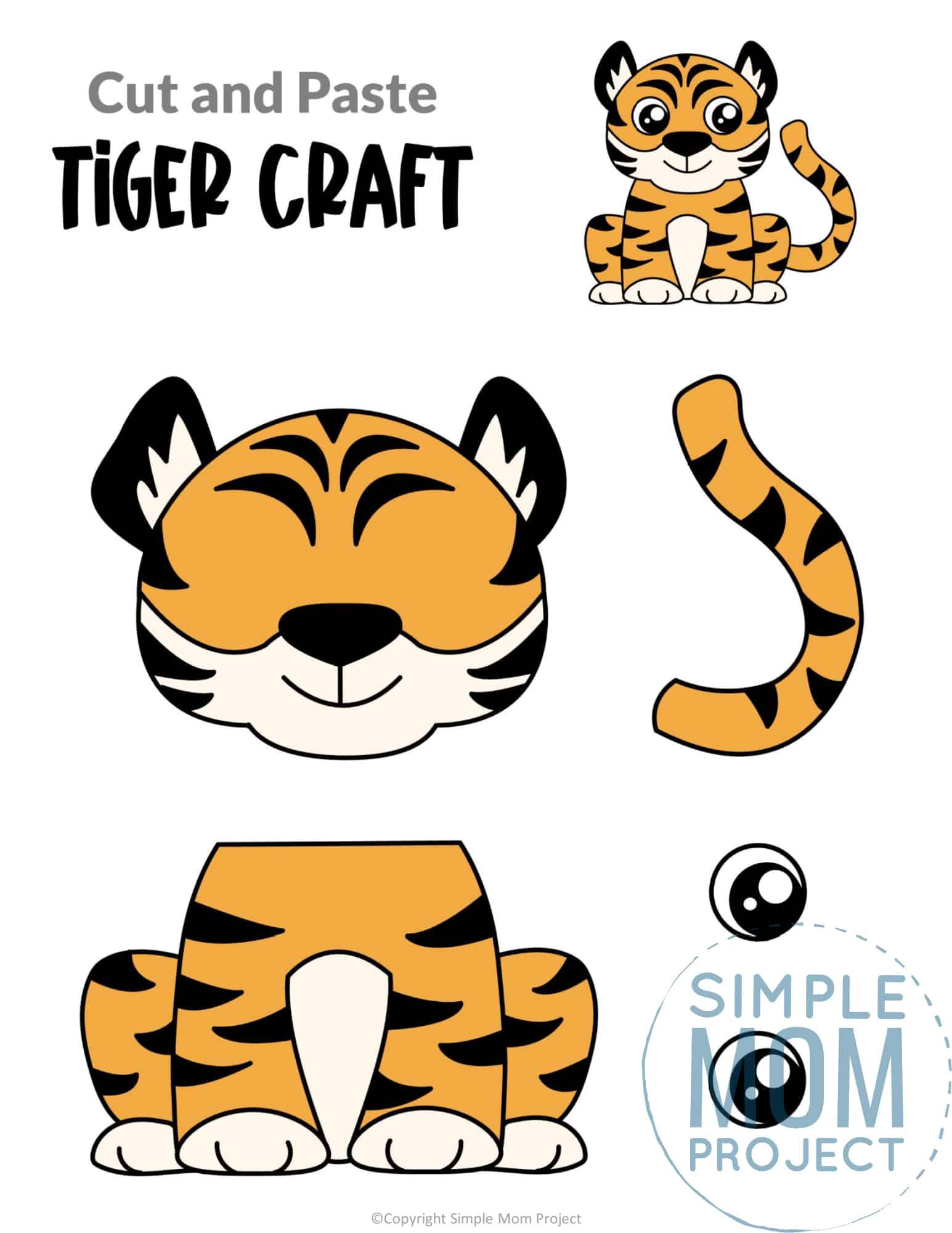 Tiger Cut and Paste Craft for Toddlers, Preschoolers and Kindergarteners