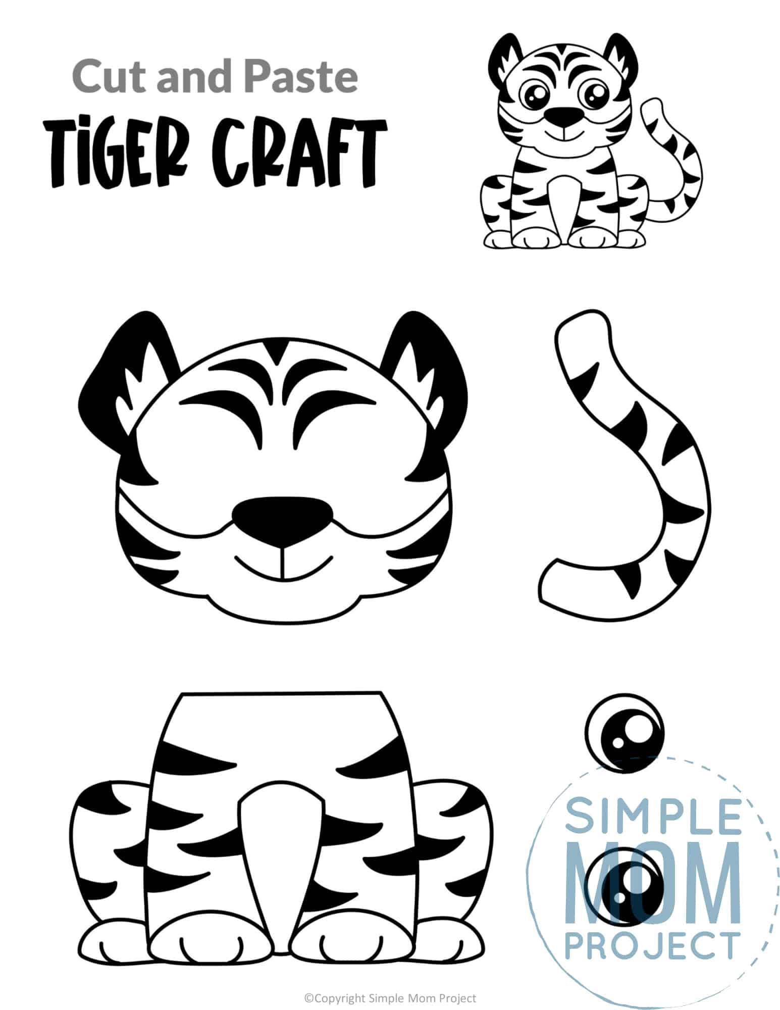 Tiger Cut and Paste Craft for Toddlers, Preschoolers and Kindergarteners