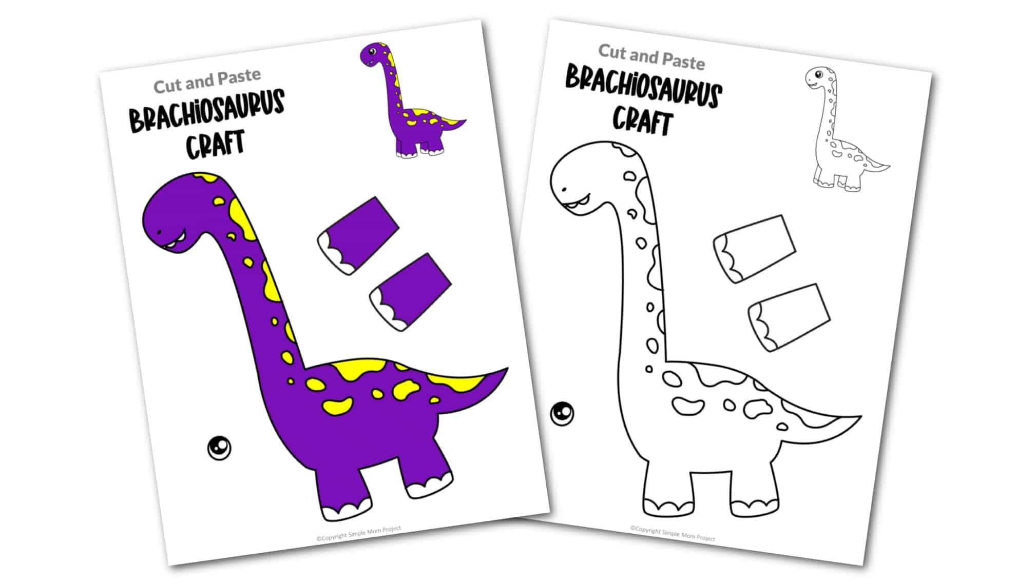 Free Printable Brachiosaurus Dinosaur Craft for Preschoolers, toddlers and kindergartners