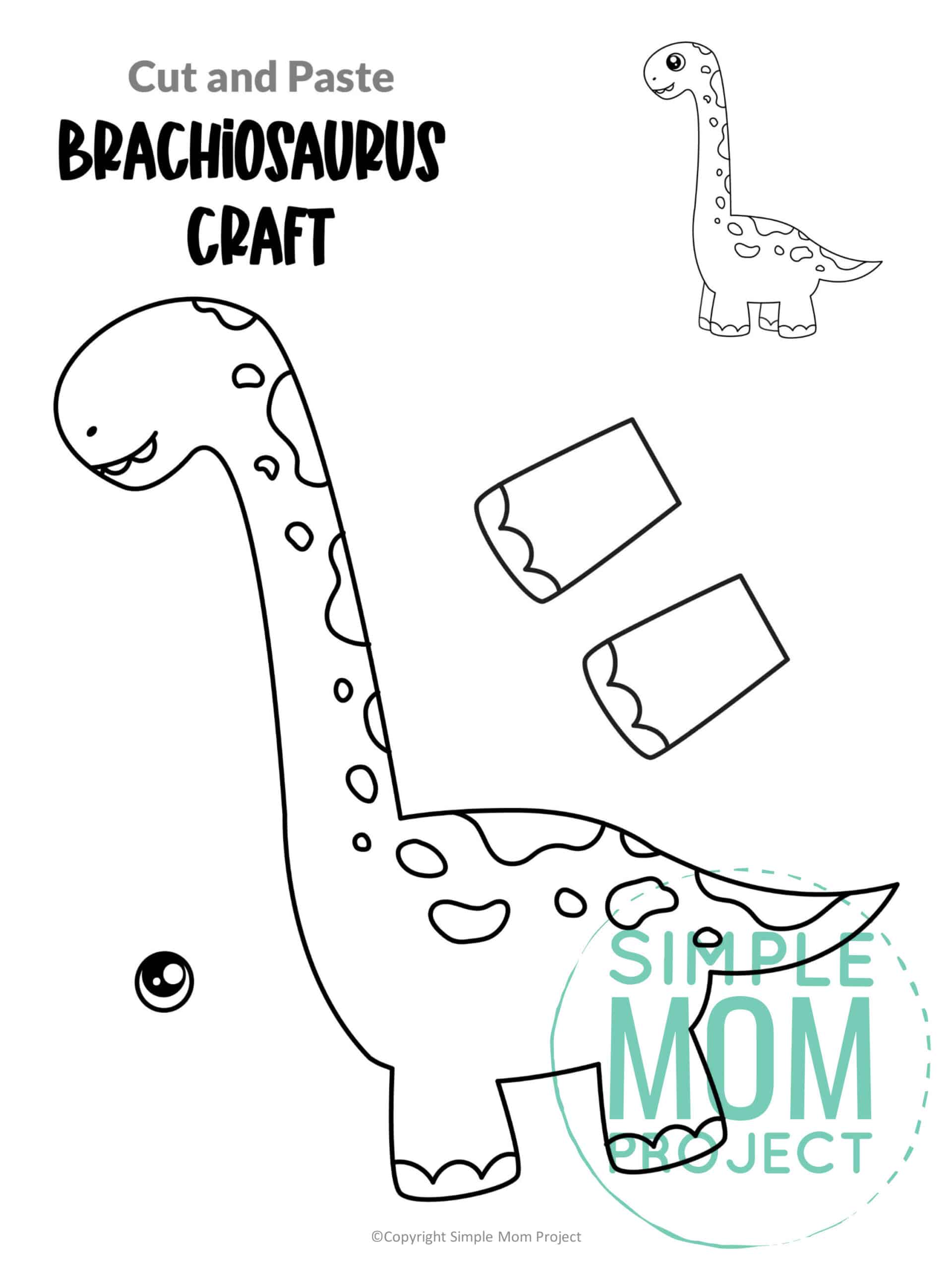 Free Printable Brachiosaurus Dinosaur Craft for Preschoolers, toddlers and kindergartners