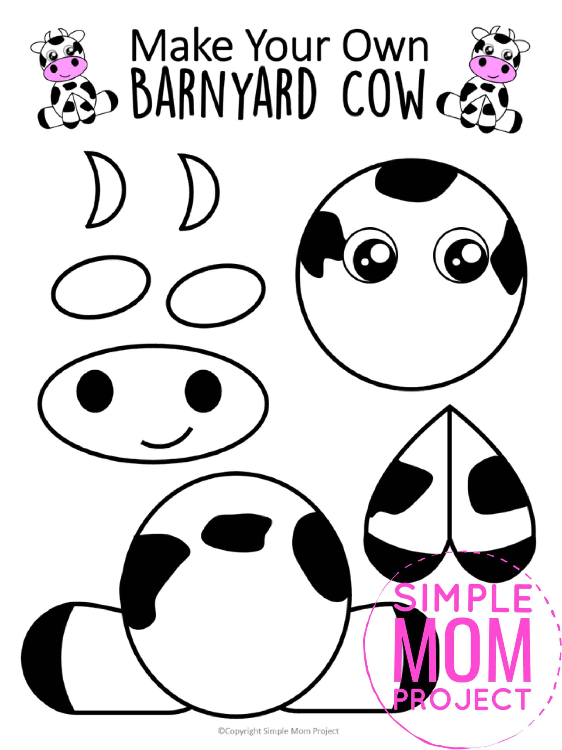 Free Printable Cow Craft template for kids preschoolers toddlers
