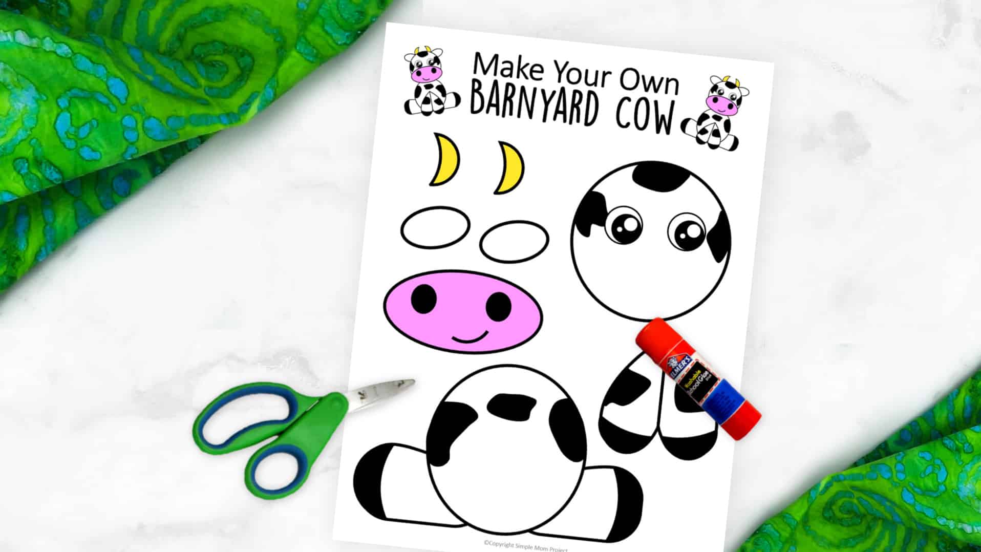 Free Printable Cow Craft template for kids preschoolers toddlers