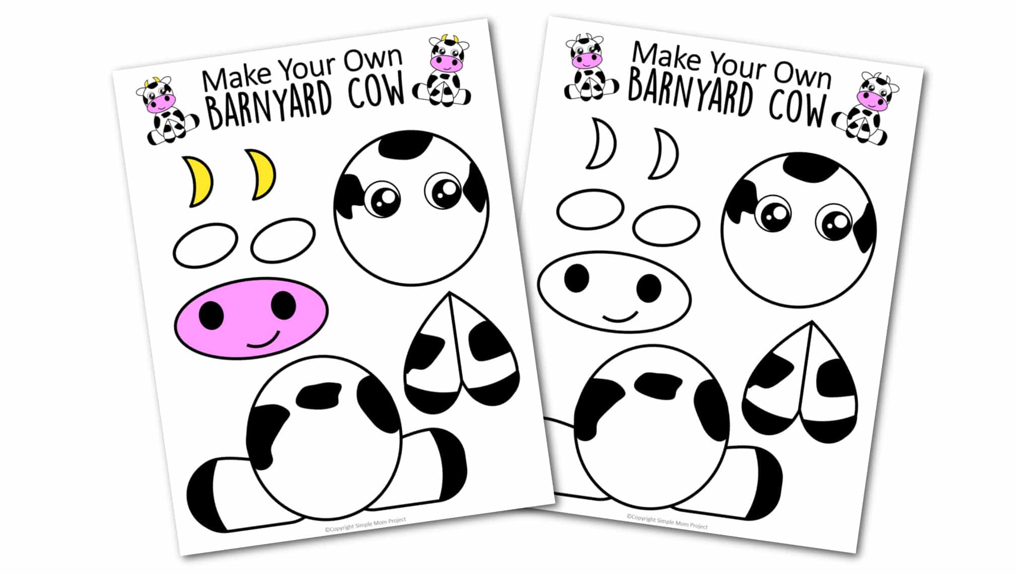 Free Printable Cow Craft template for kids preschoolers toddlers