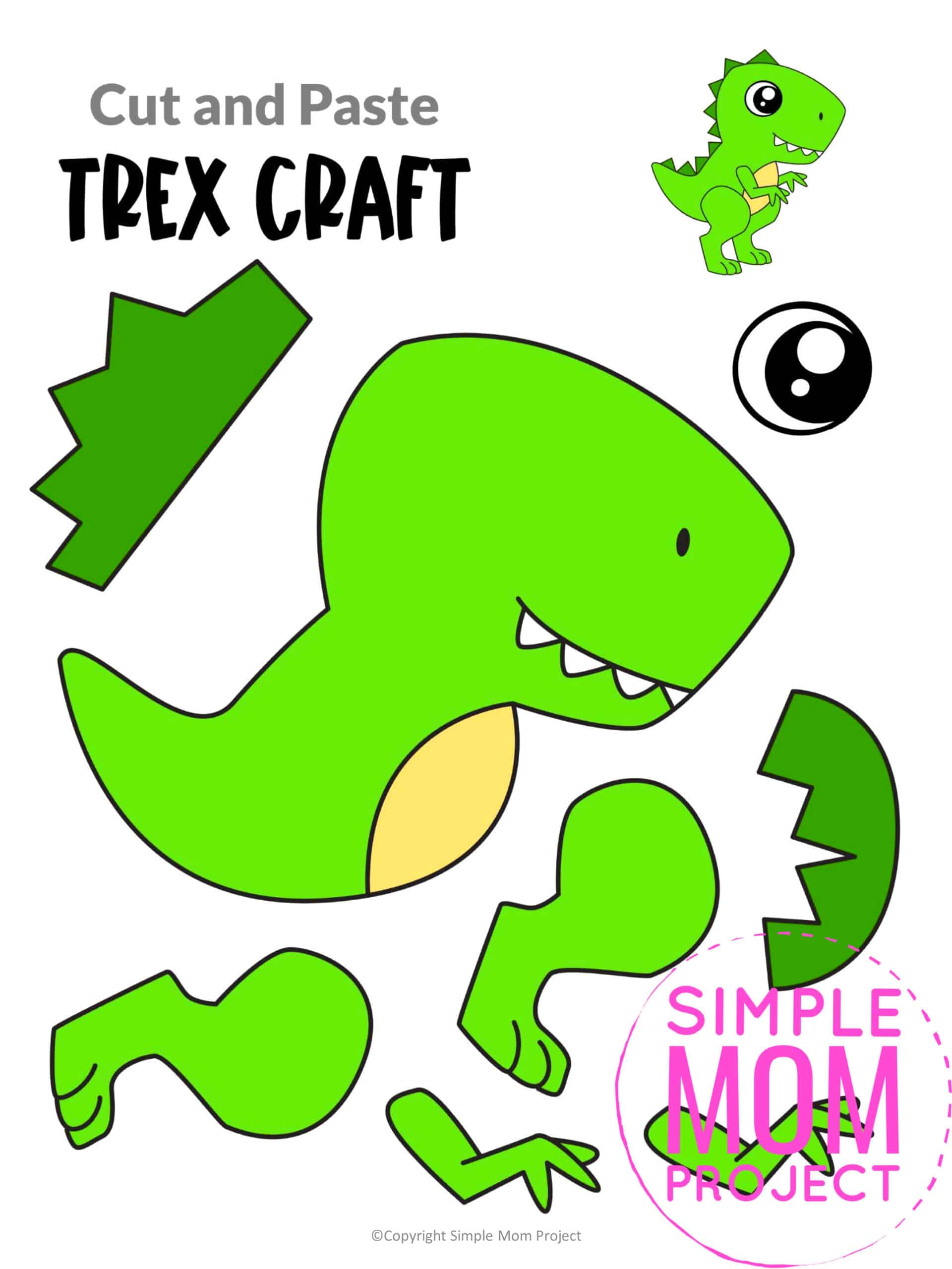 Free Printable Trex Dinosaur Craft for Preschoolers, toddlers and kindergartners