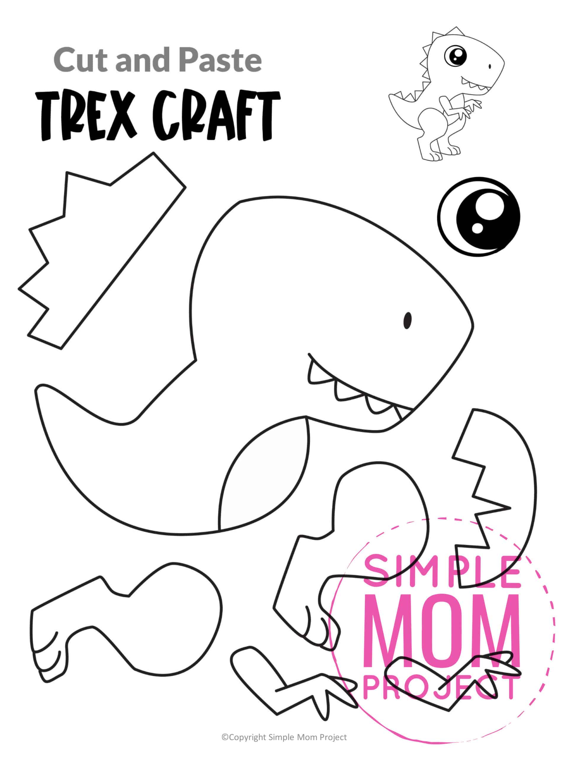 Free Printable Trex Dinosaur Craft for Preschoolers, toddlers and kindergartners