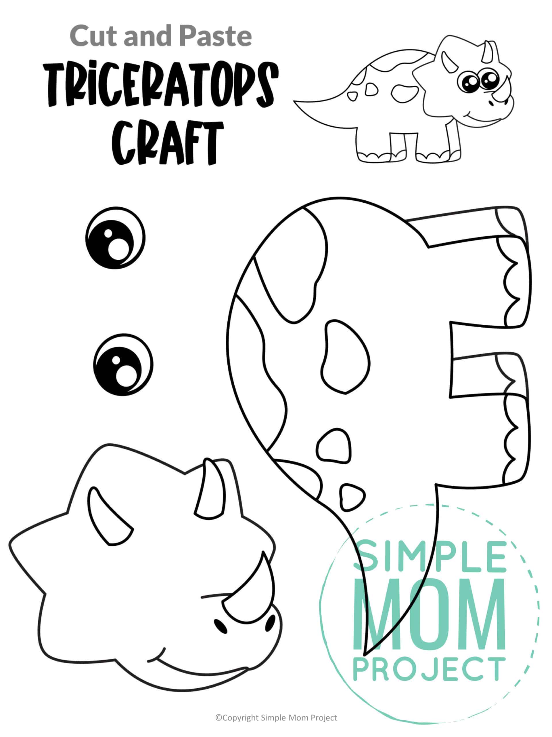Free Printable Triceratops Dinosaur Craft for Preschoolers, toddlers and kindergartners