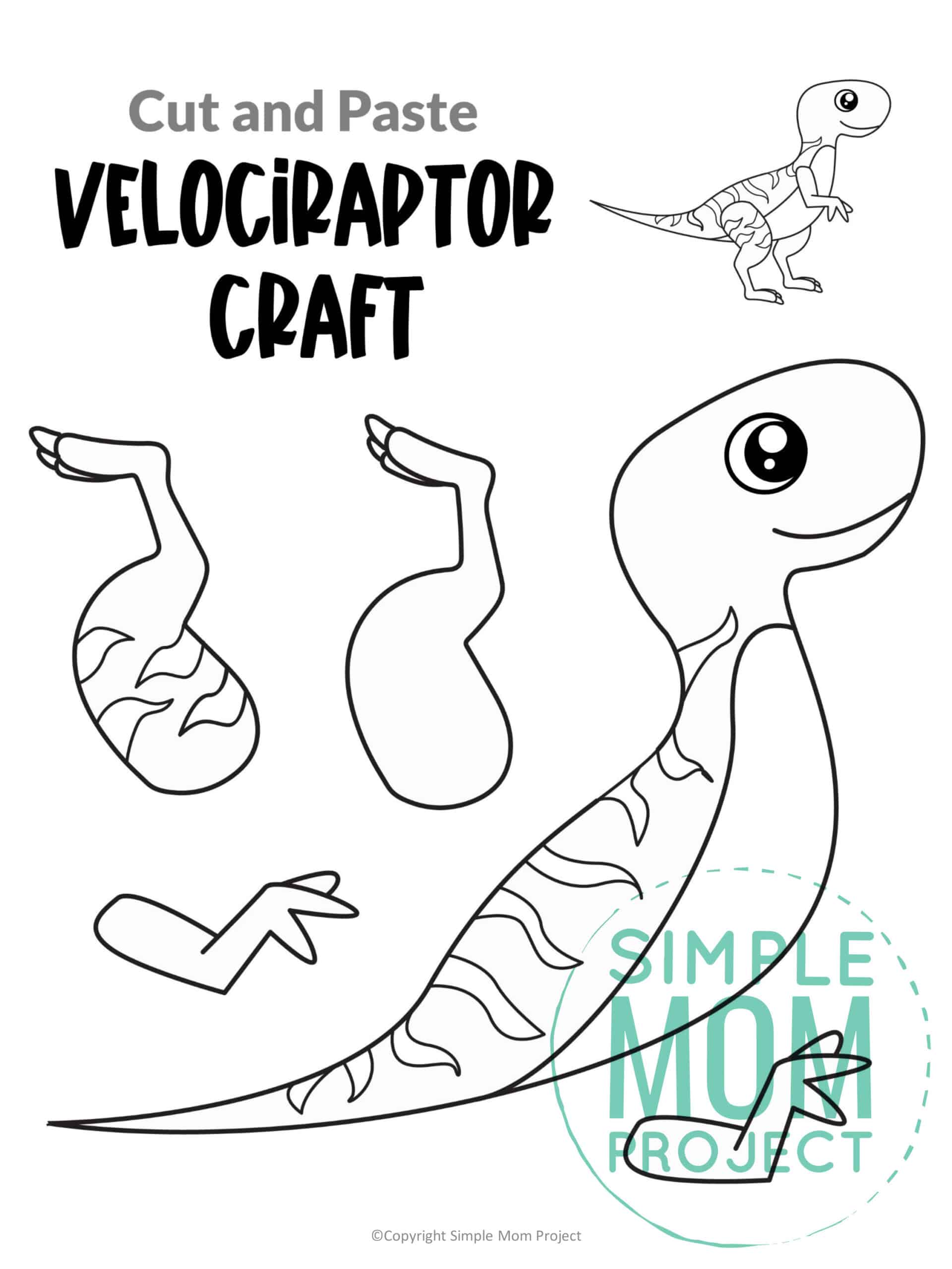 Free Printable Velociraptor Dinosaur Craft for Preschoolers, toddlers and kindergartners