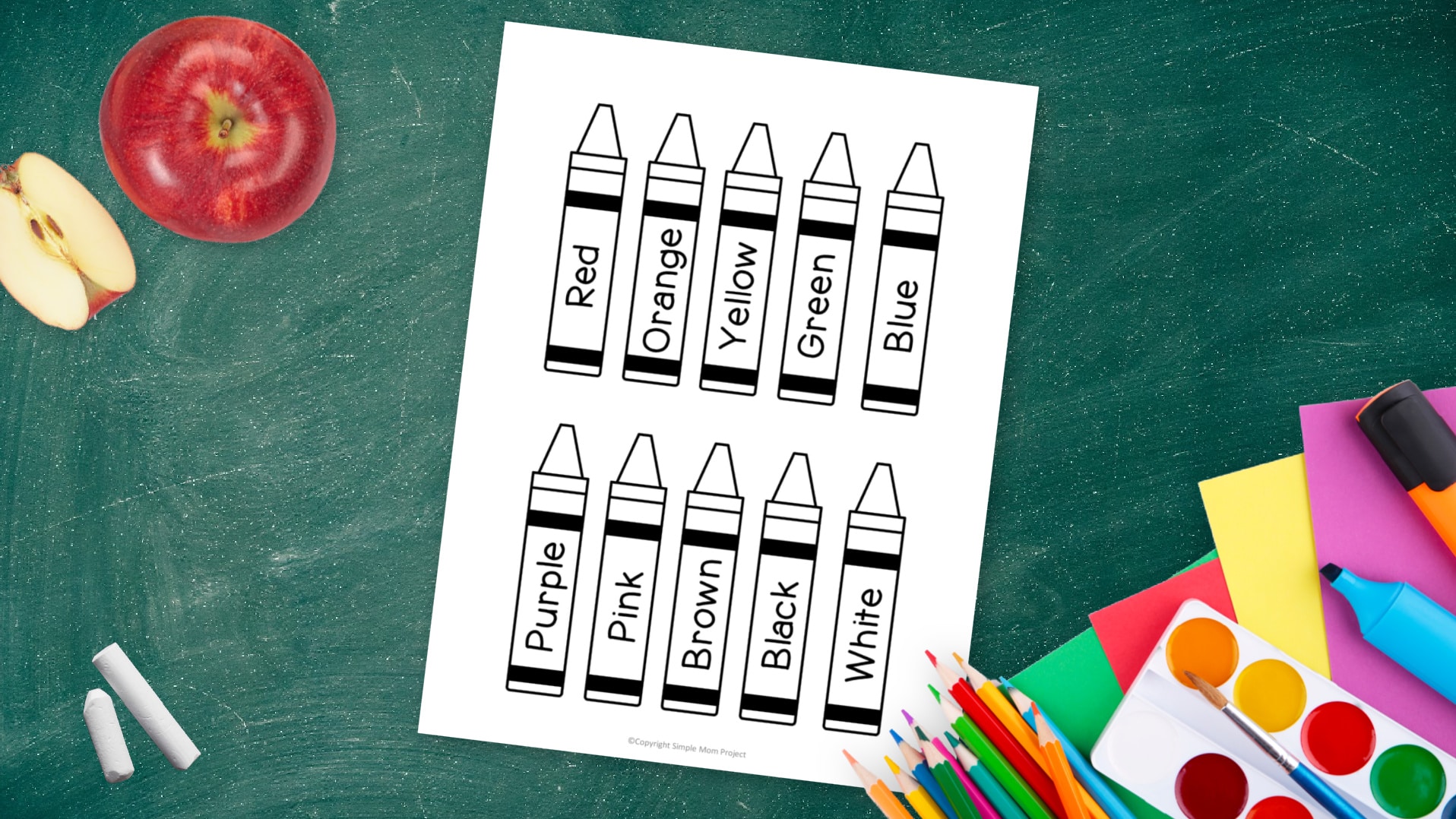 Free printable crayons template for kids preschoolers and toddlers