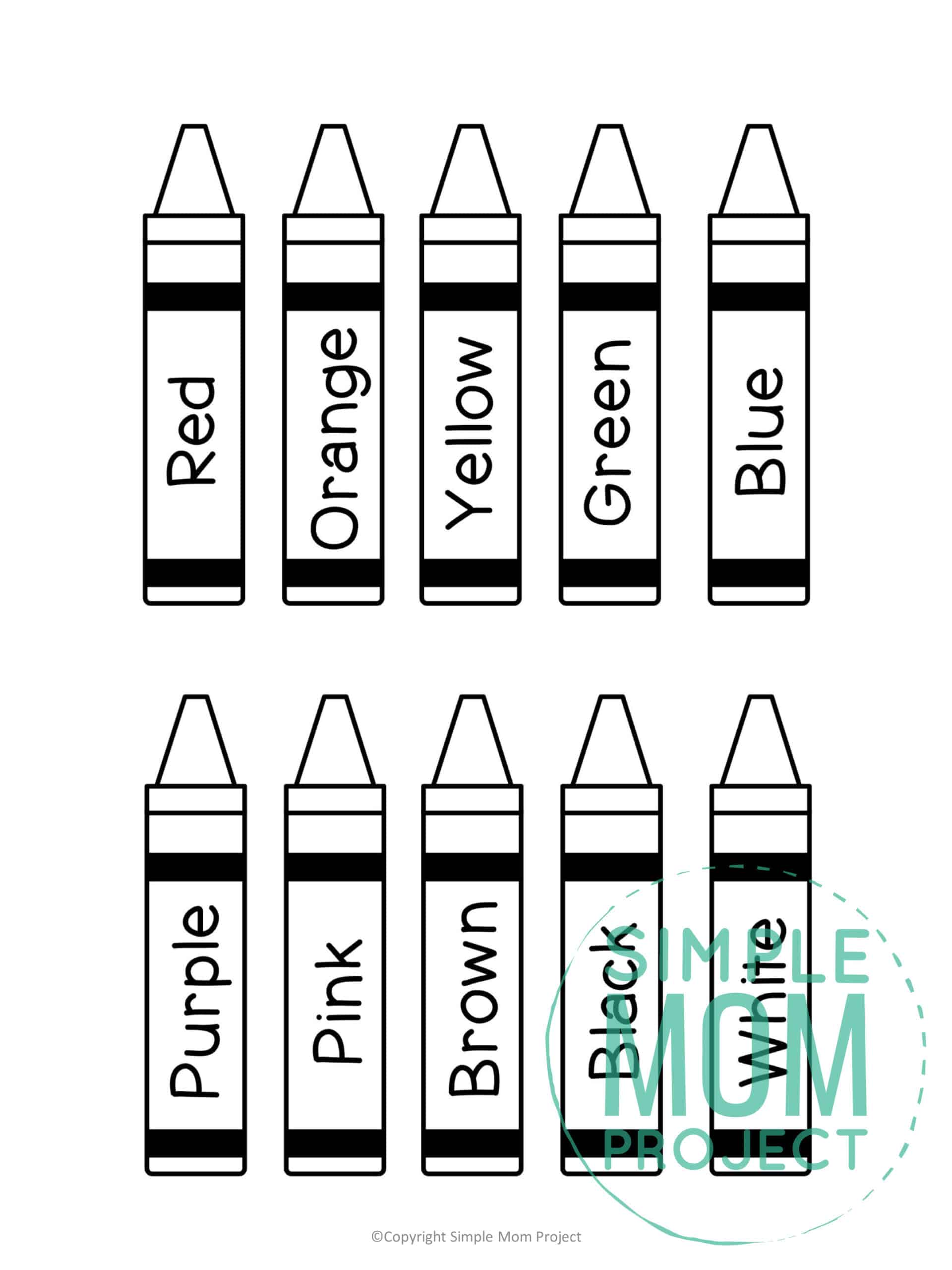 Free printable crayons template for kids preschoolers and toddlers