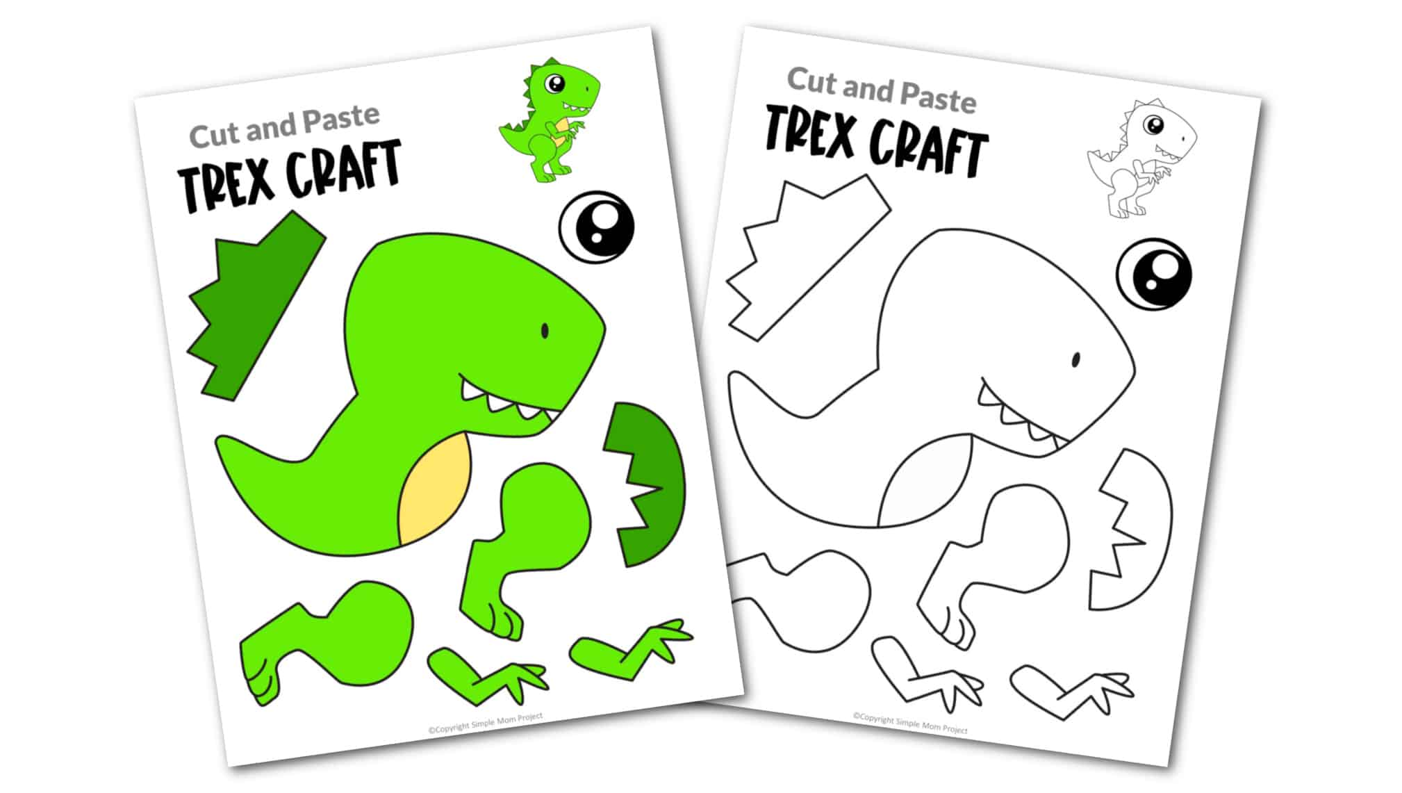 Free Printable Trex Dinosaur Craft for Preschoolers, toddlers and kindergartners