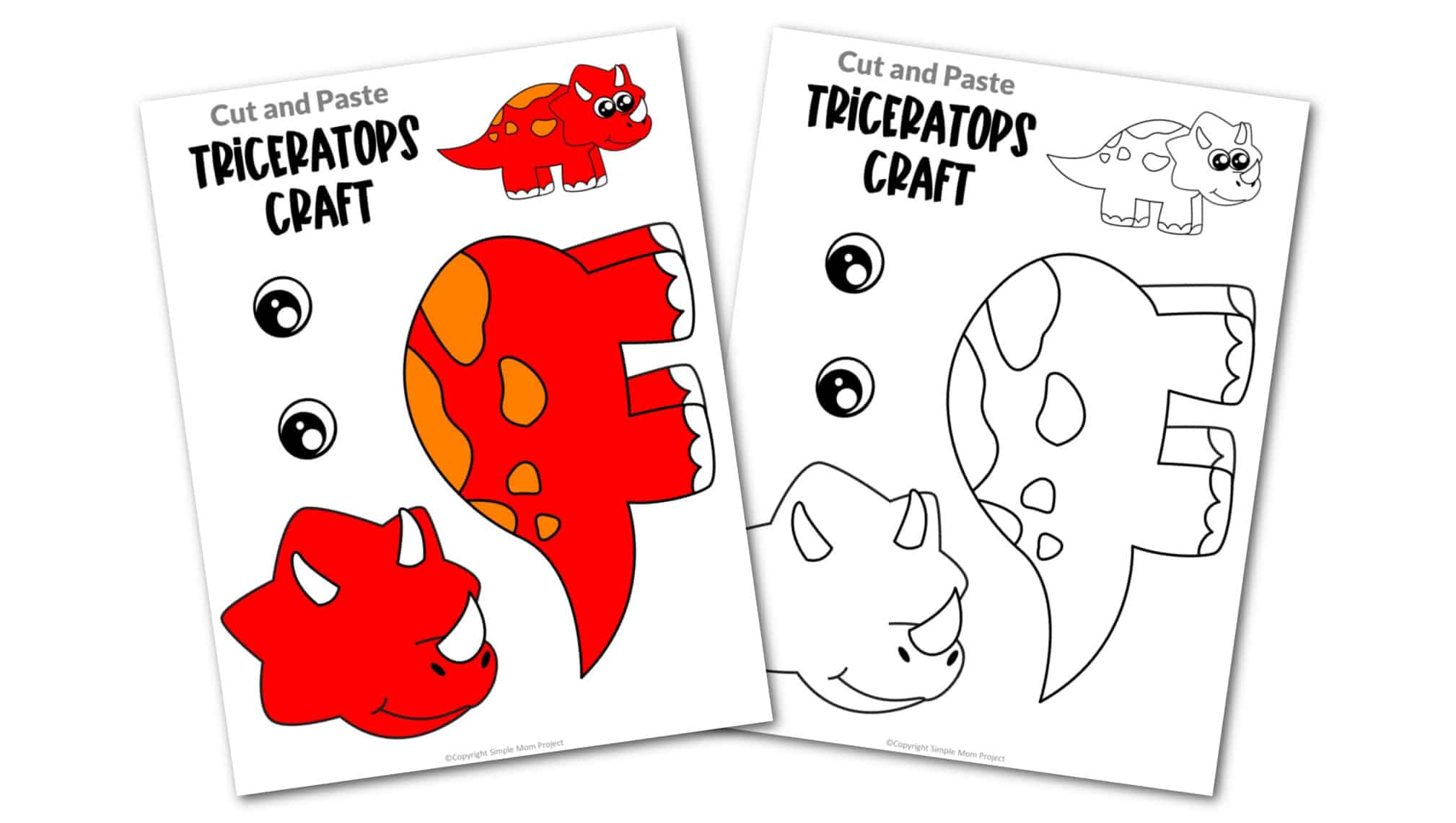 Free Printable Triceratops Dinosaur Craft for Preschoolers, toddlers and kindergartners