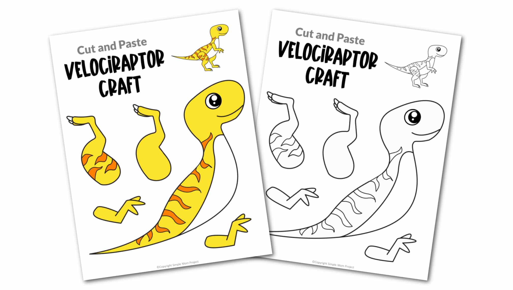Free Printable Velociraptor Dinosaur Craft for Preschoolers, toddlers and kindergartners