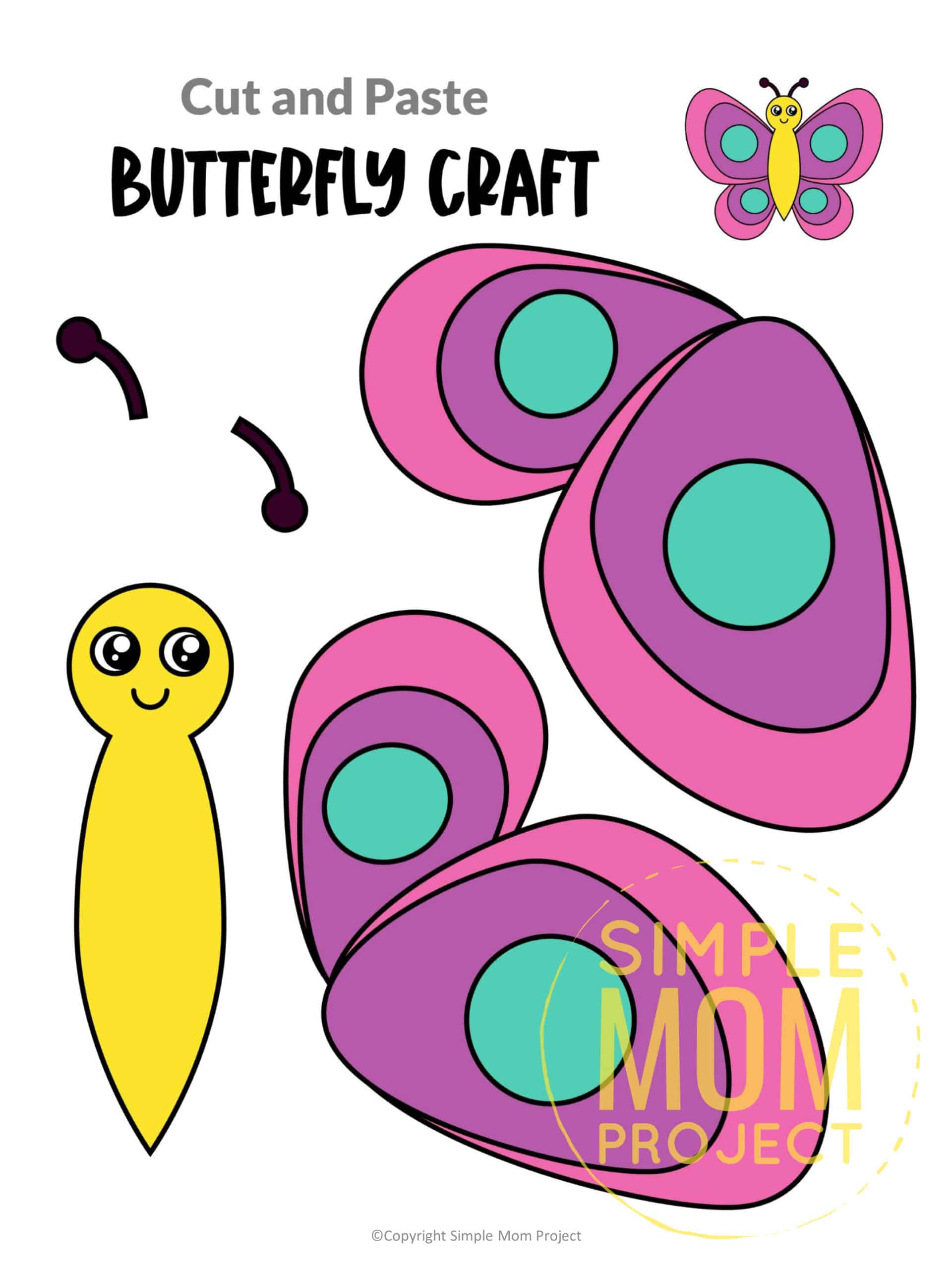Free Printable Butterfly Craft for Kids, preschoolers and toddlers