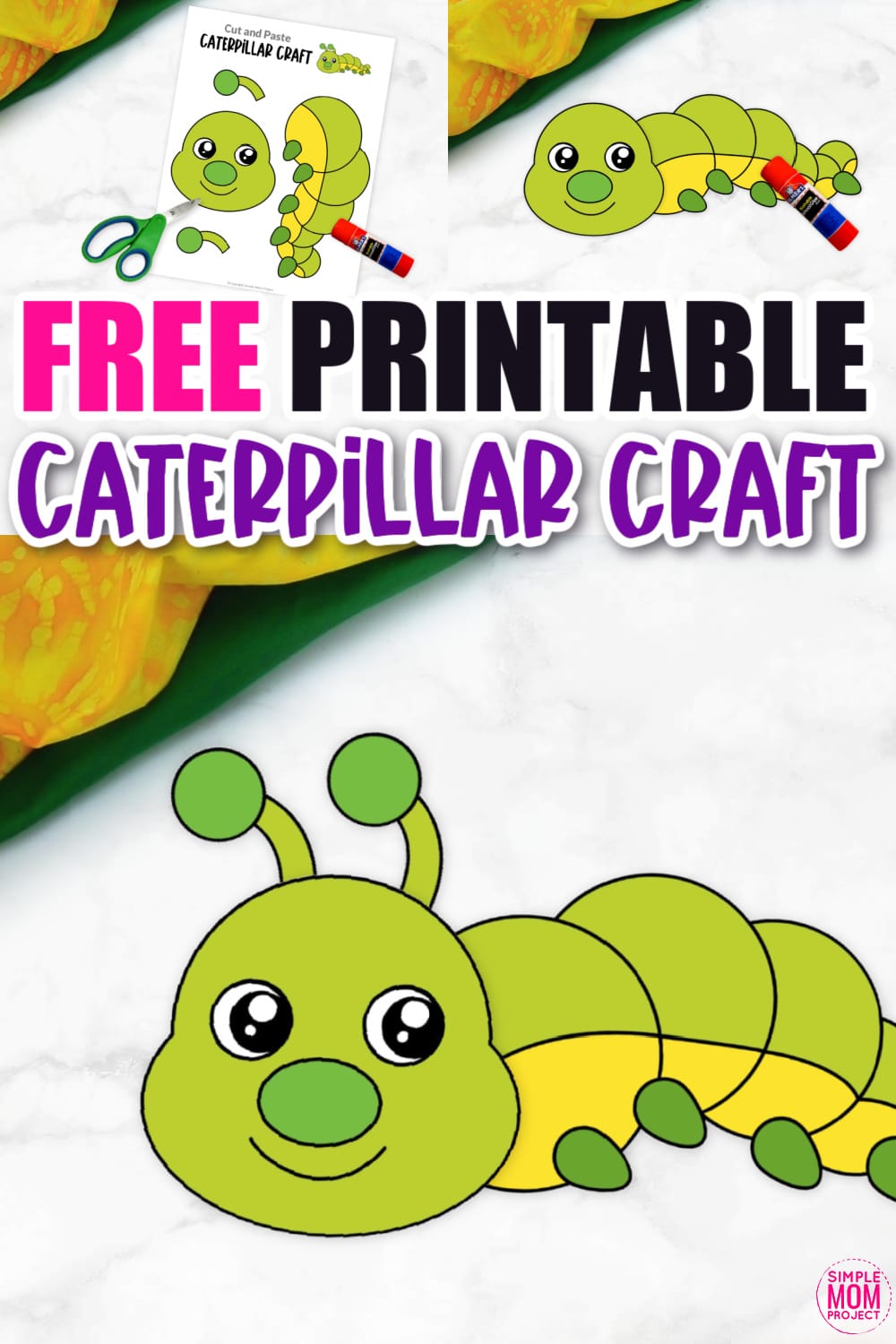 Click now for a simple way to teach the letter C in the alphabet, click now to download and print this easy hungry caterpillar craft today! This insect craft is an easy preschool, kindergarten or toddler printable caterpillar craft! Also, use it to learn the life cycle of a butterfly! Options for this caterpillar craft are endless!