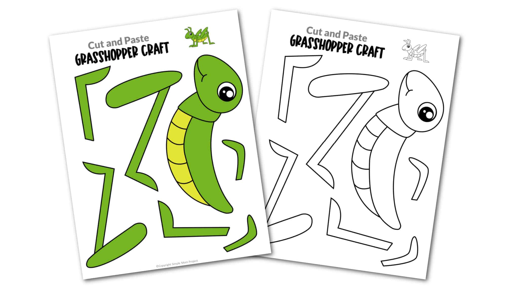 Free Printable Grasshopper Craft for kids, preschoolers and toddlers