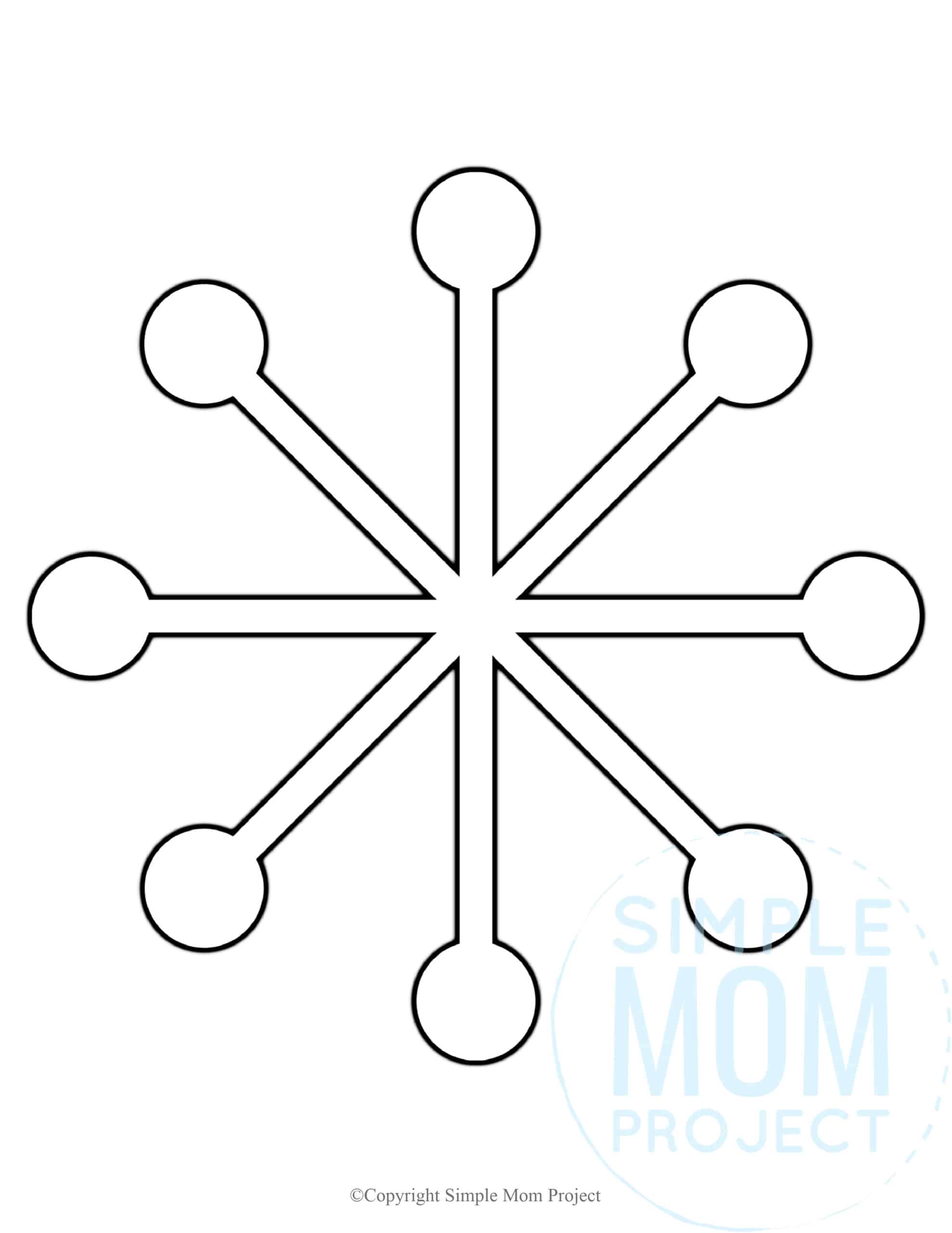 Free Printable Snowflake template, snowflake pattern, snowflake stencil, snowflake outline for kids winter crafts