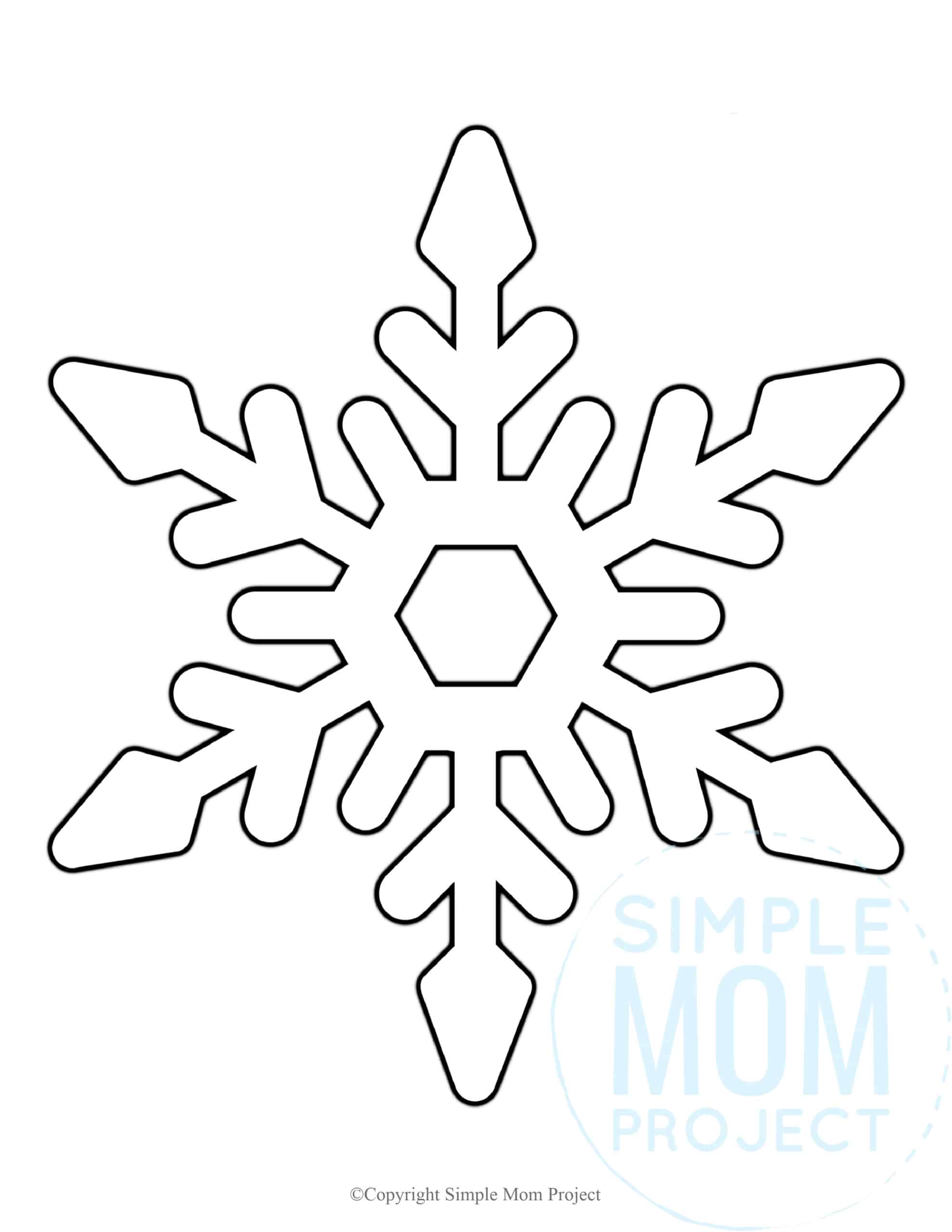 Free Printable Snowflake template, snowflake pattern, snowflake stencil, snowflake outline for kids winter crafts