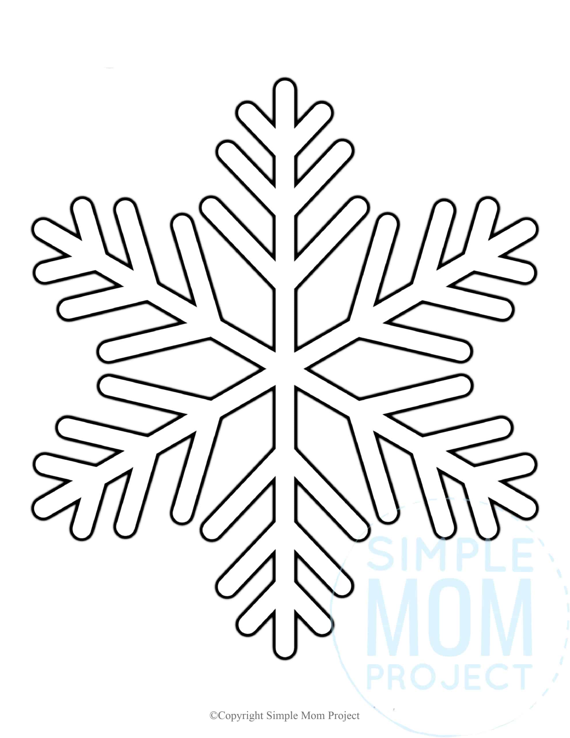 Free Printable Snowflake template, snowflake pattern, snowflake stencil, snowflake outline for kids winter crafts
