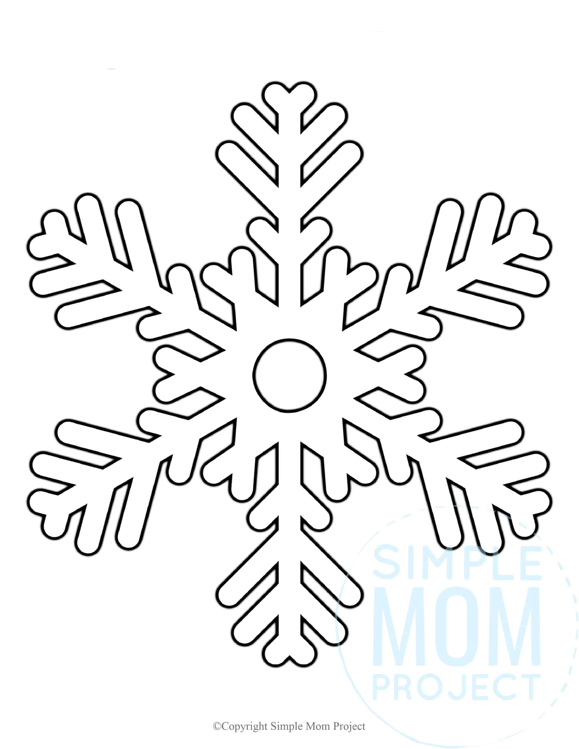Free Printable Snowflake template, snowflake pattern, snowflake stencil, snowflake outline for kids winter crafts