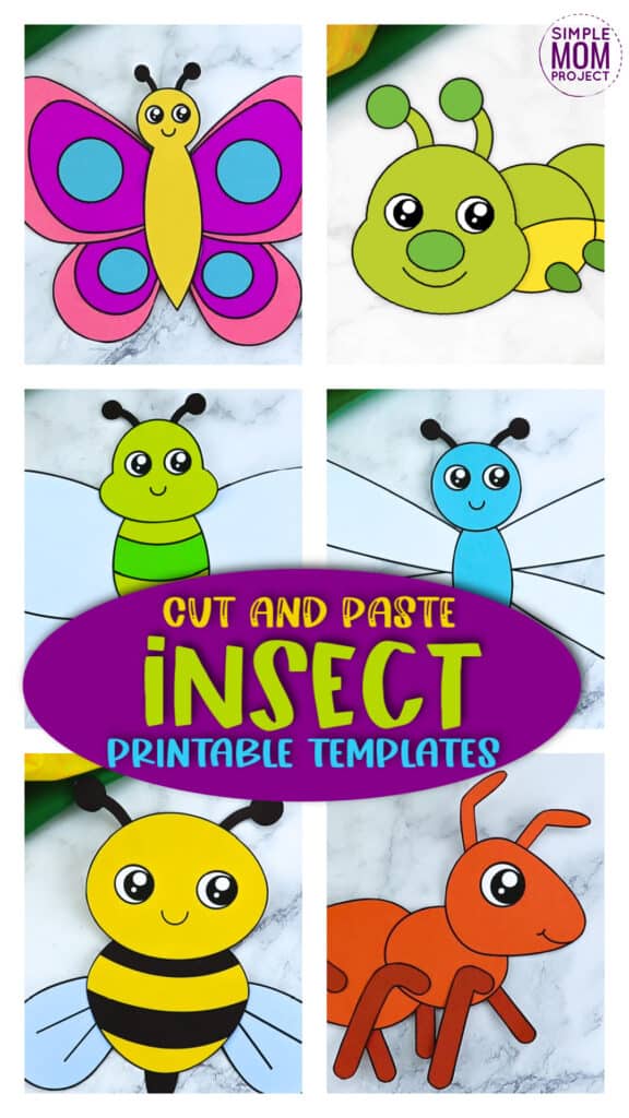 Easy Printable Cut and Paste Bug Crafts for kids, preschoolers and toddlers for summer crafts