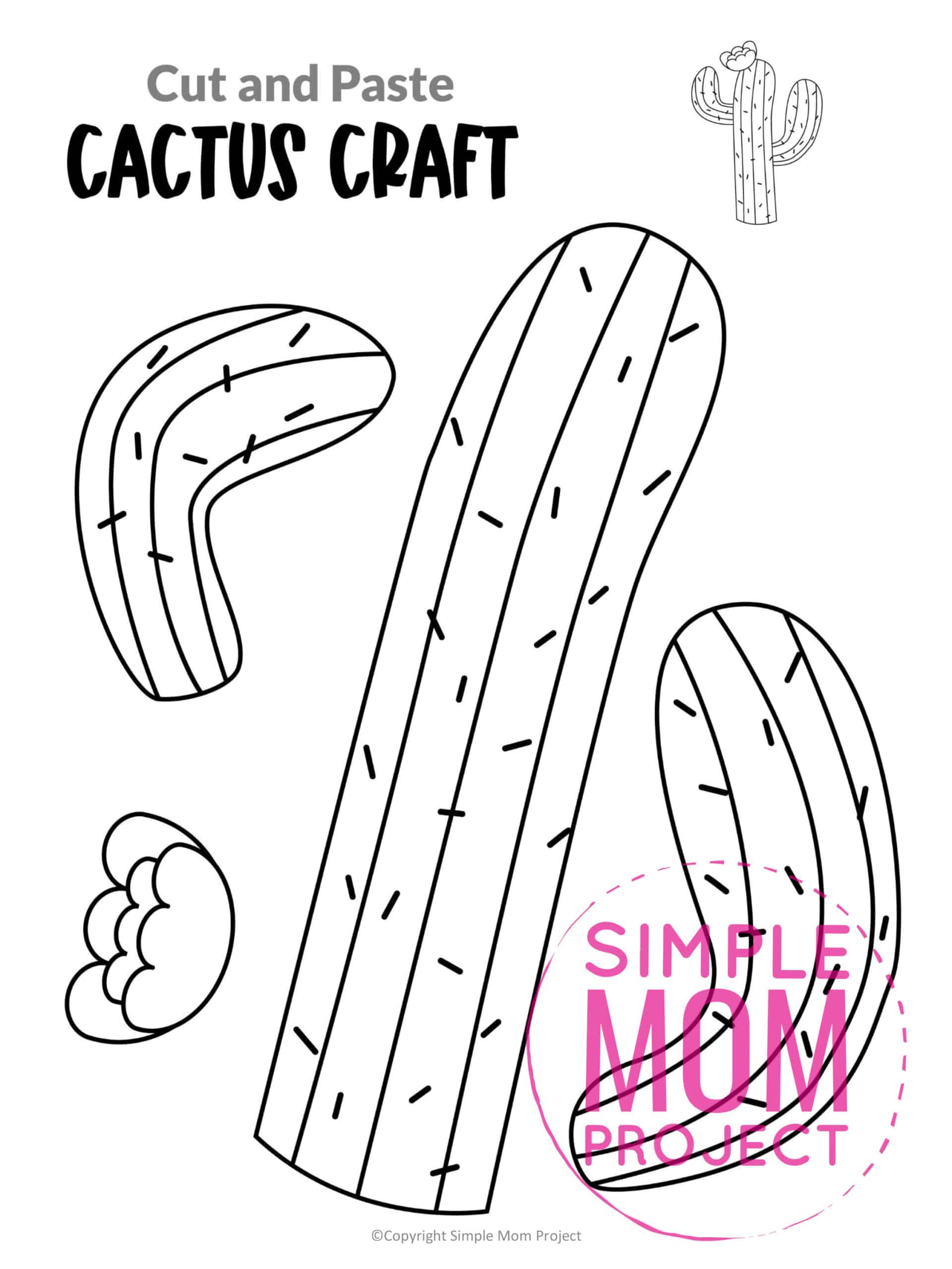 Free Printable Cactus Flower Craft template for kids, cactus craft for toddlers and cactus craft for kindergartners