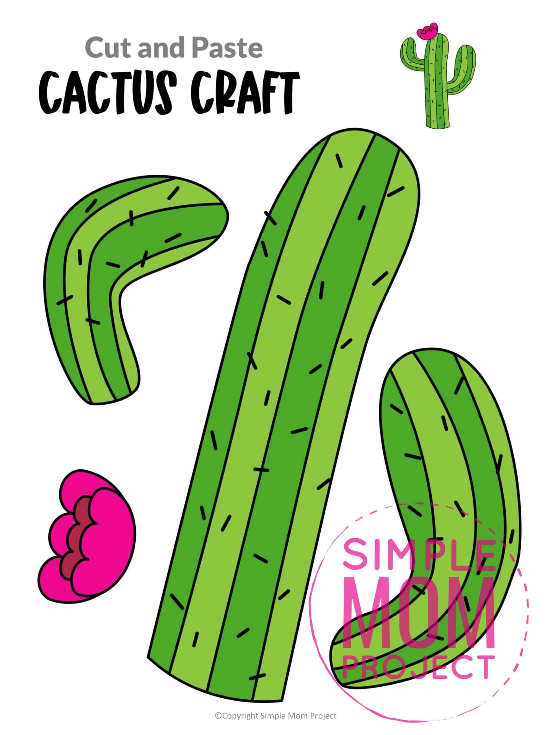 Free Printable Cactus Flower Craft template for kids, cactus craft for toddlers and cactus craft for kindergartners