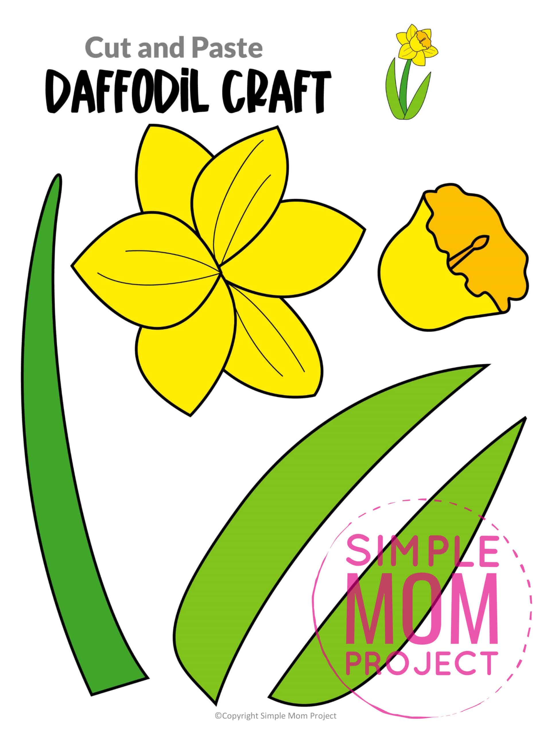Free Printable Daffodil Flower Craft template for kids, Daffodil craft for toddlers and Daffodil craft for kindergartners
