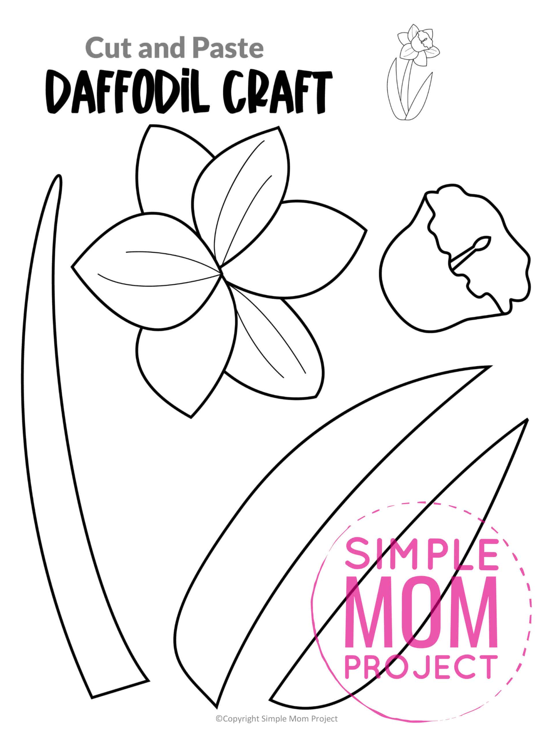 Free Printable Daffodil Flower Craft template for kids, Daffodil craft for toddlers and Daffodil craft for kindergartners