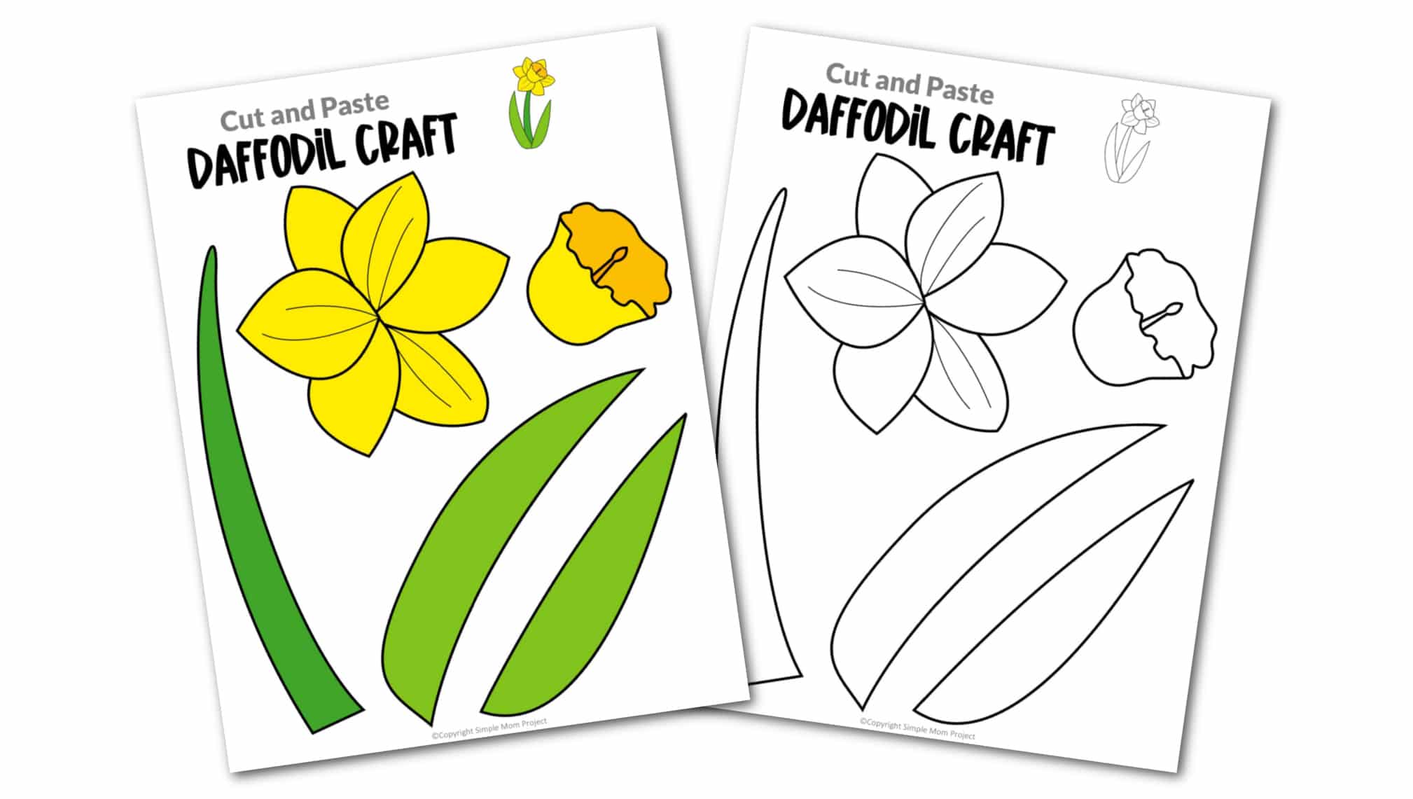 Free Printable Daffodil Flower Craft template for kids, cactus craft for toddlers and cactus craft for kindergartners