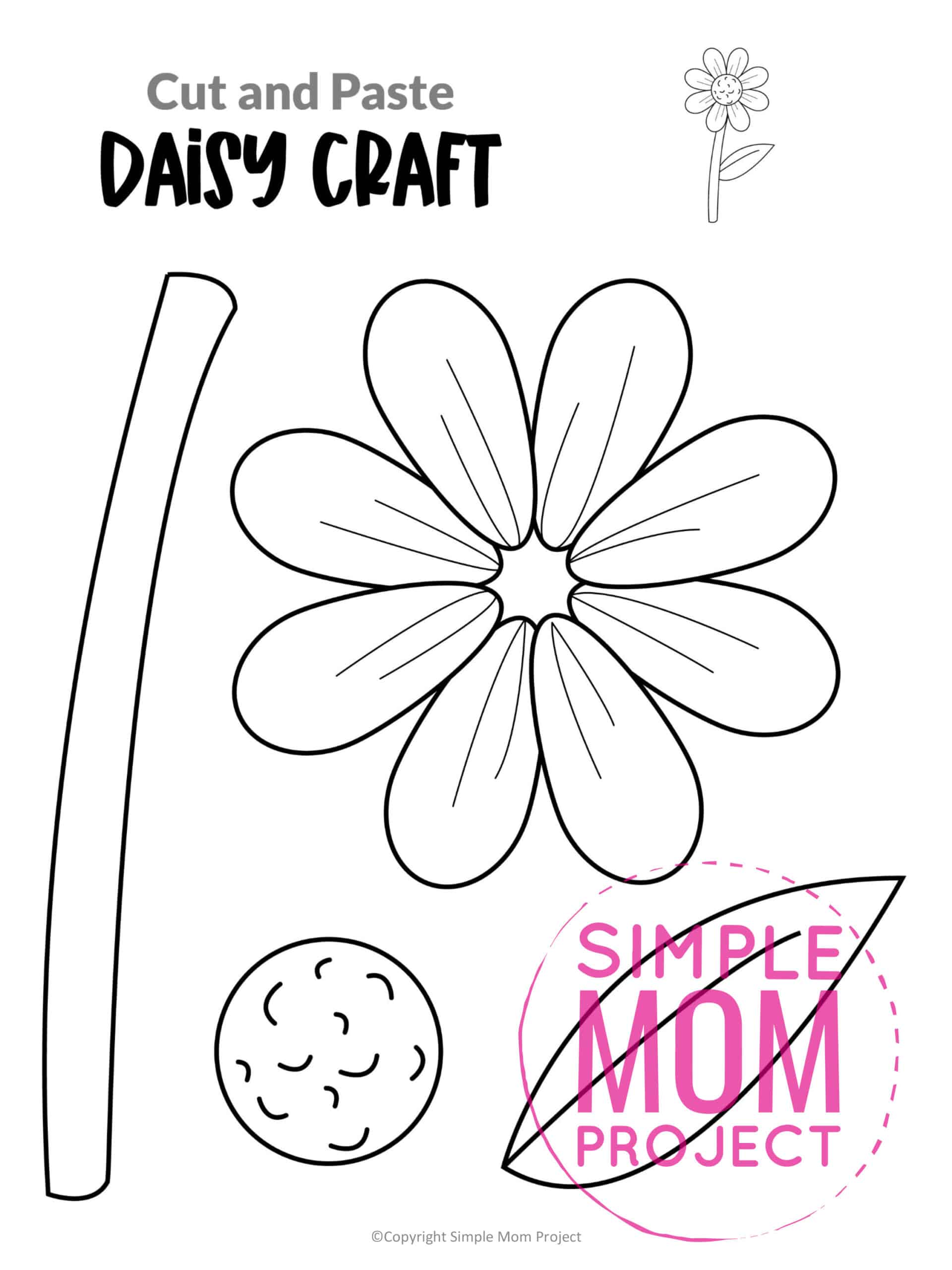 Free Printable Daisy Flower Craft template for kids, Daisy craft for toddlers and Daisy craft for kindergartners