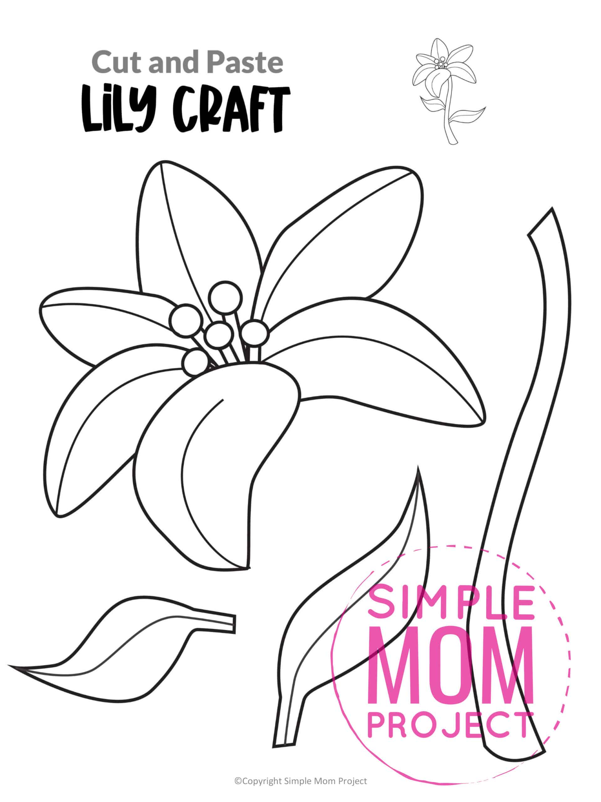 Free Printable Lily Flower Craft template for kids, Lily craft for toddlers and Lily craft for kindergartners
