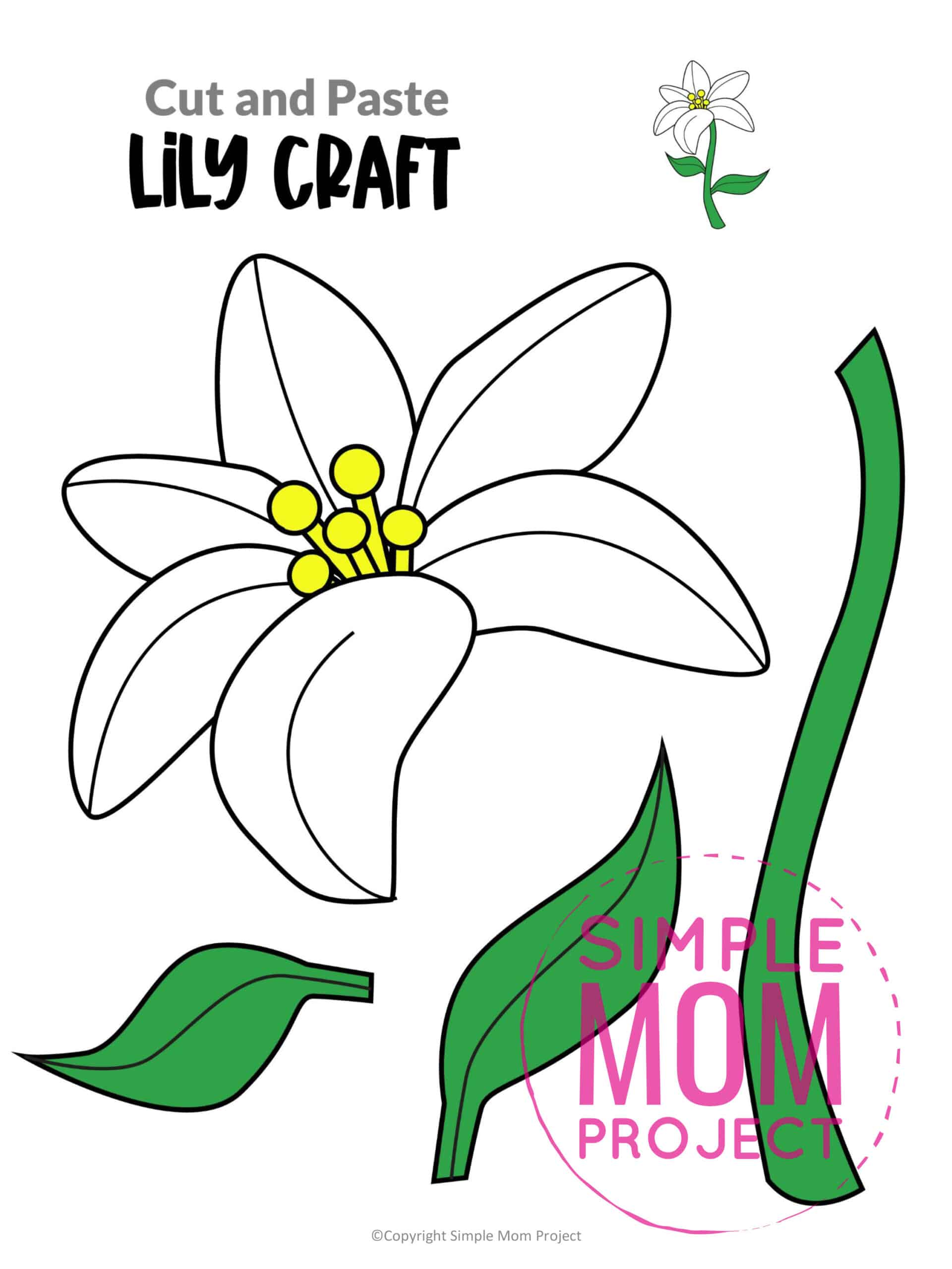 Free Printable Lily Flower Craft template for kids, Lily craft for toddlers and Lily craft for kindergartners