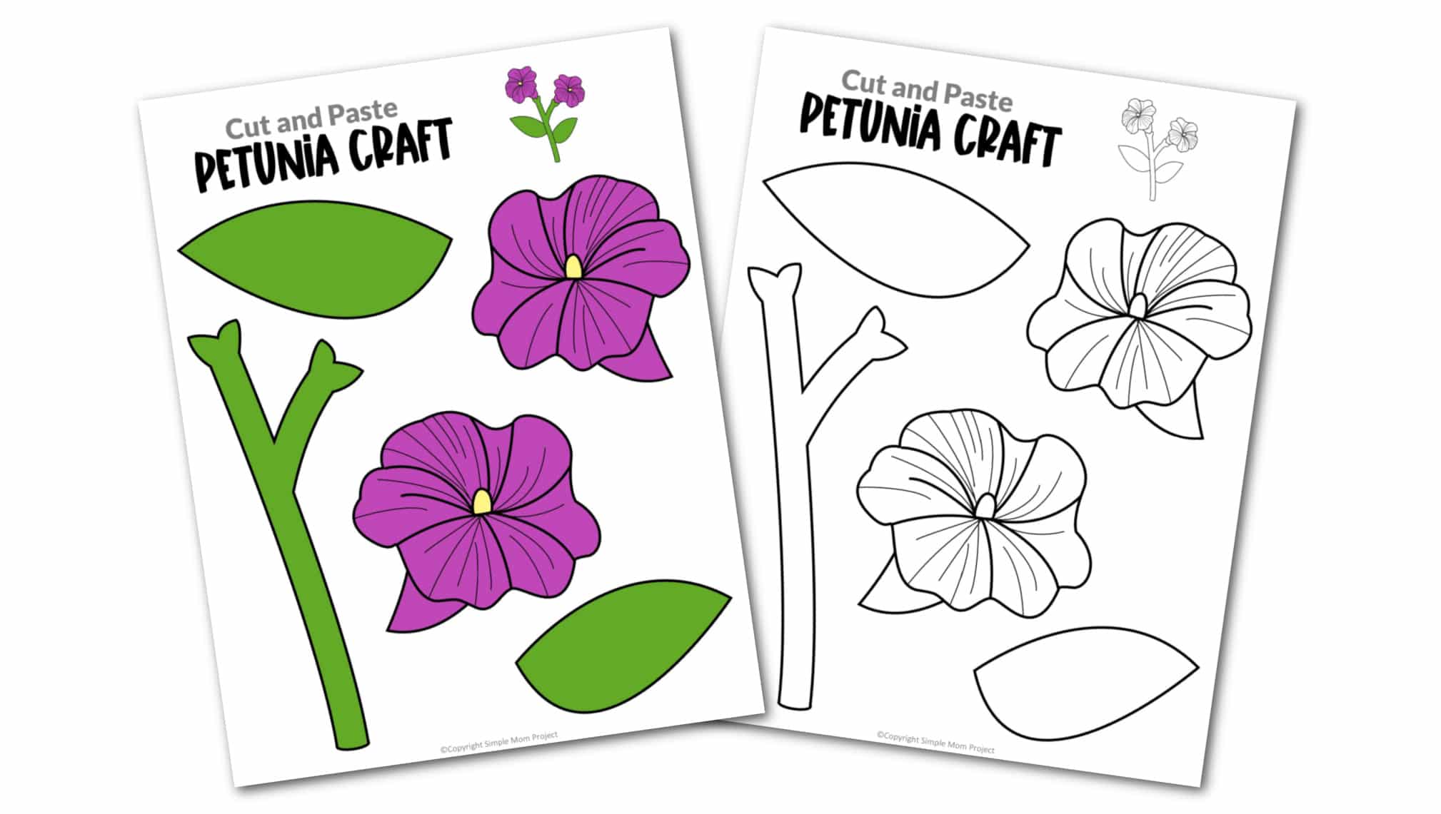 Free Printable Petunia Flower Craft template for kids, cactus craft for toddlers and cactus craft for kindergartners