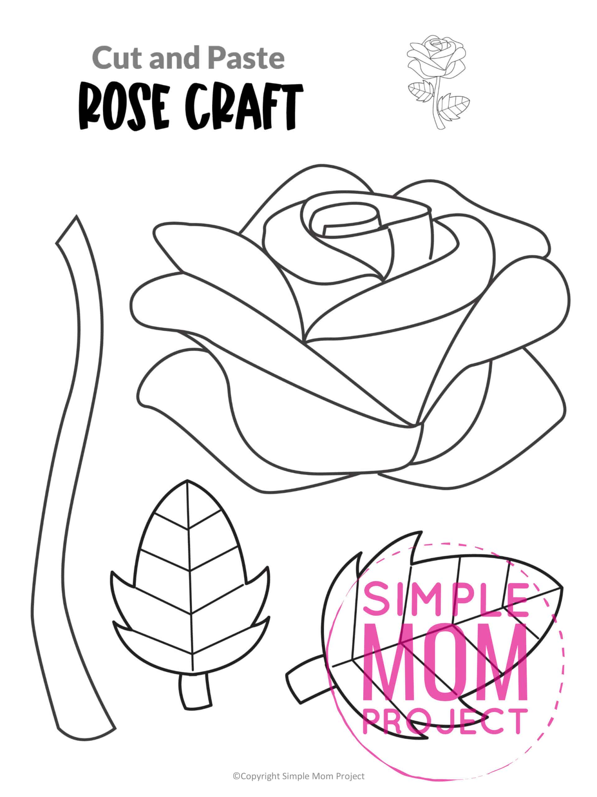 Free Printable Rose Flower Craft template for kids, Rose craft for toddlers and Rose craft for kindergartners