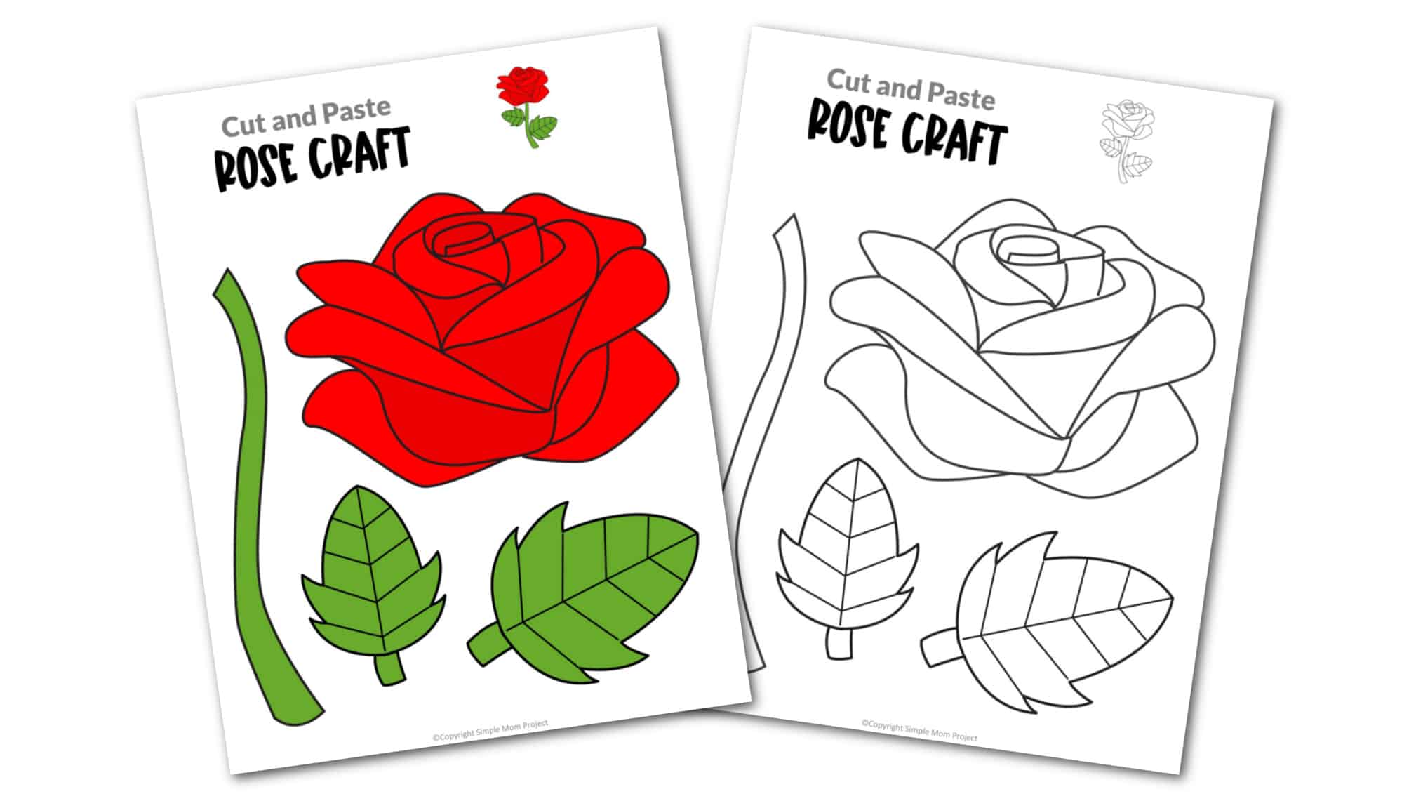 Free Printable Rose Flower Craft template for kids, cactus craft for toddlers and cactus craft for kindergartners