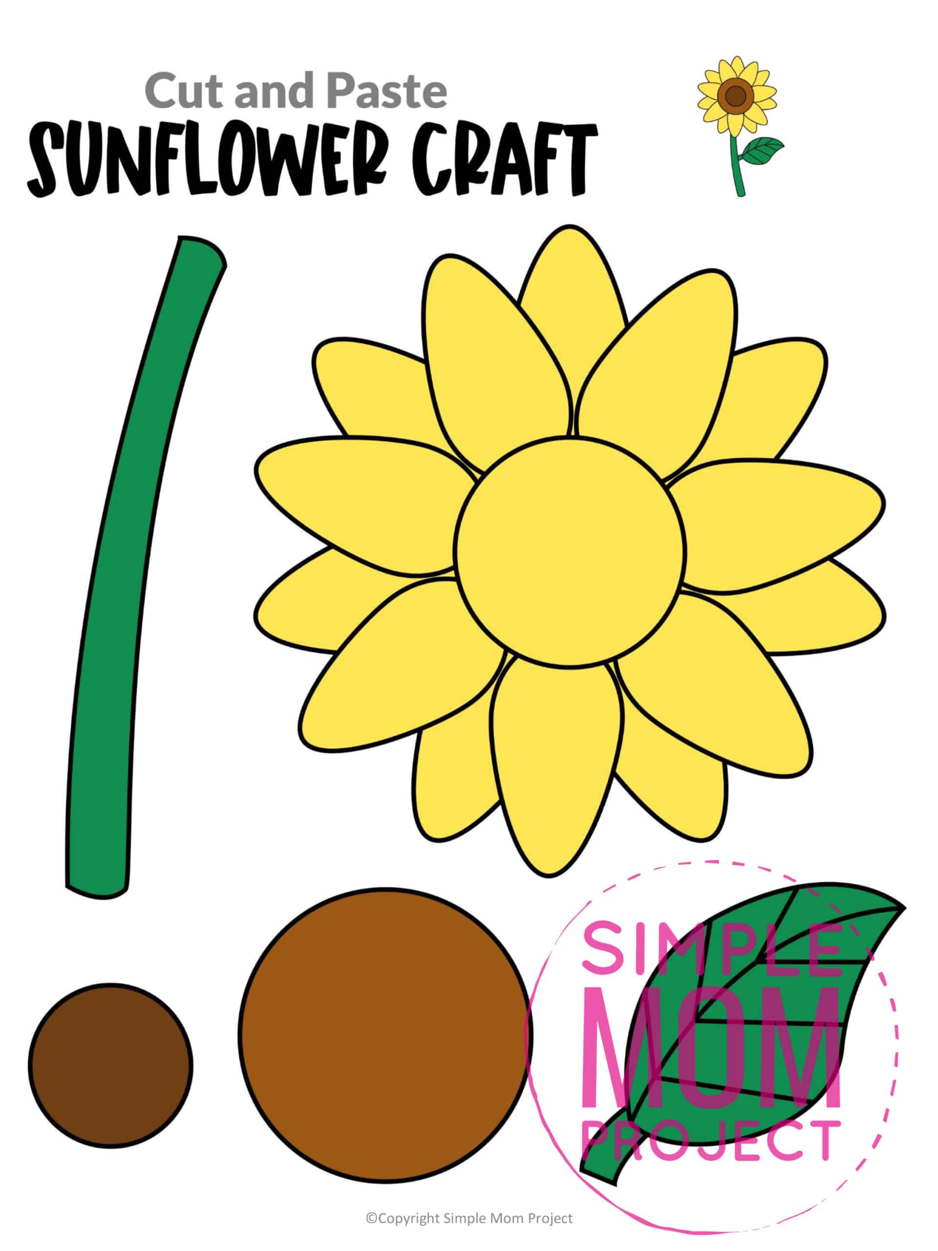 Free Printable Sunflower Flower Craft template for kids, Sunflower craft for toddlers and Sunflower craft for kindergartners