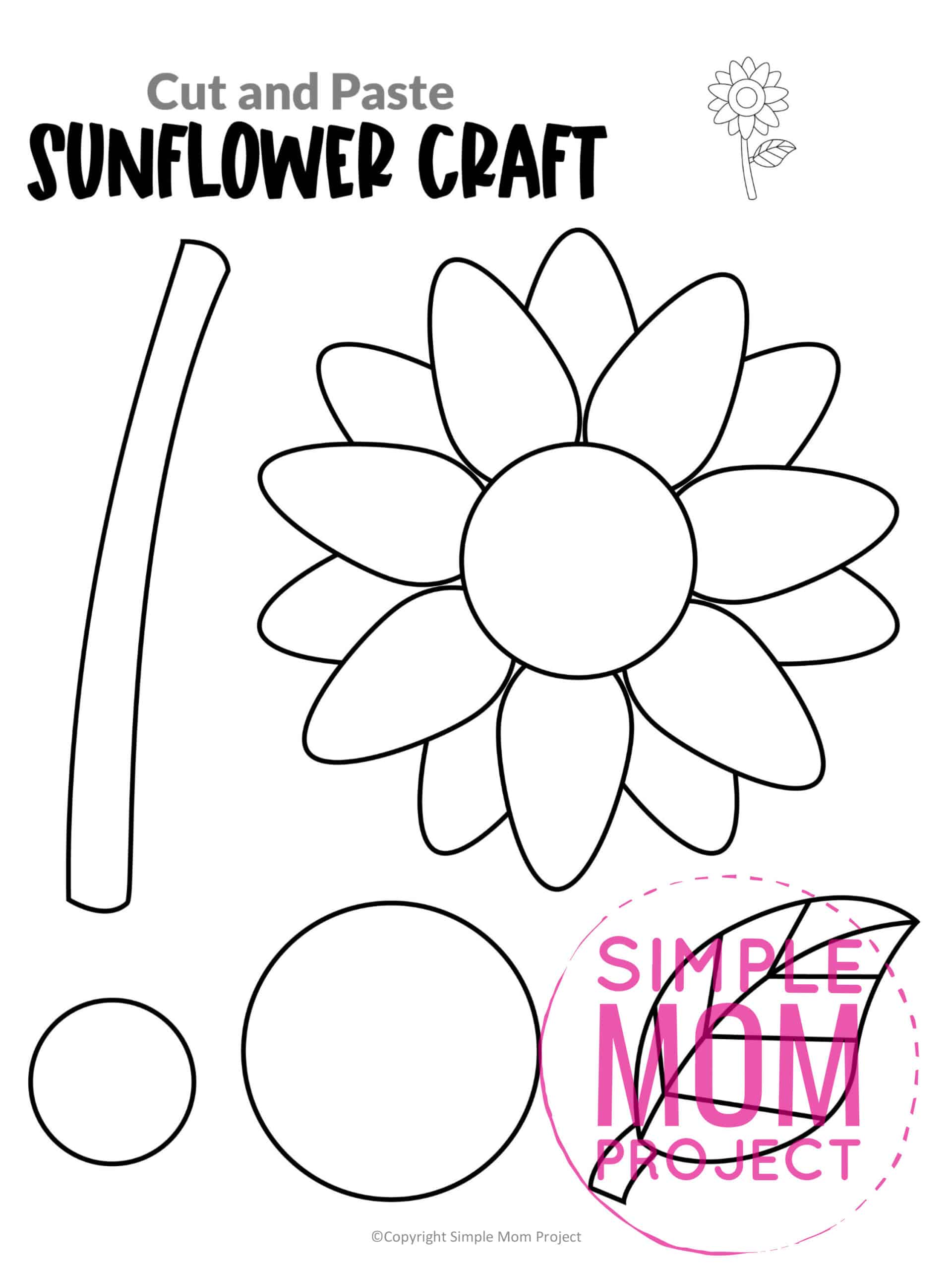 Free Printable Sunflower Flower Craft template for kids, Sunflower craft for toddlers and Sunflower craft for kindergartners