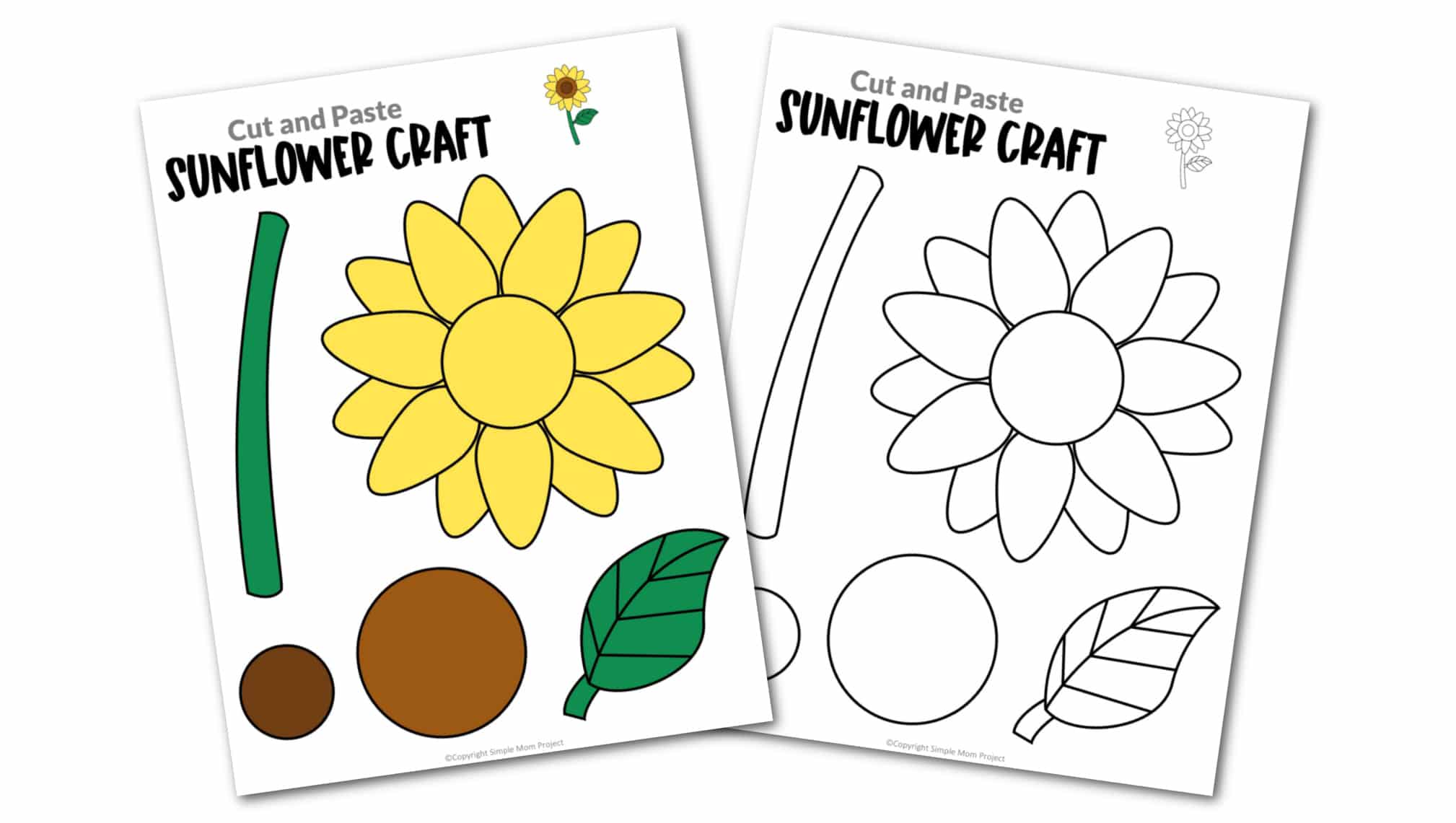 Free Printable Sunflower Flower Craft template for kids, cactus craft for toddlers and cactus craft for kindergartners