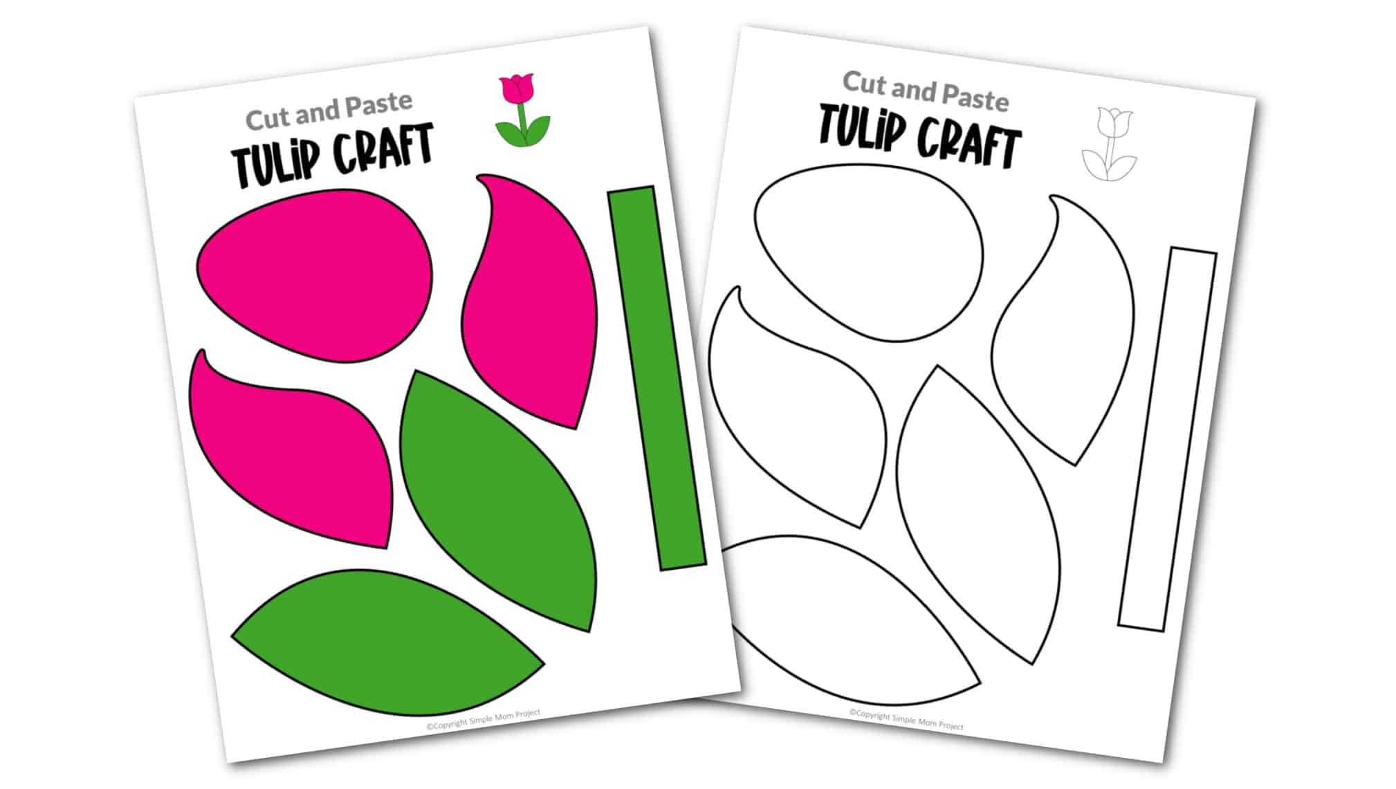Free Printable Tulip Flower Craft template for kids, cactus craft for toddlers and cactus craft for kindergartners