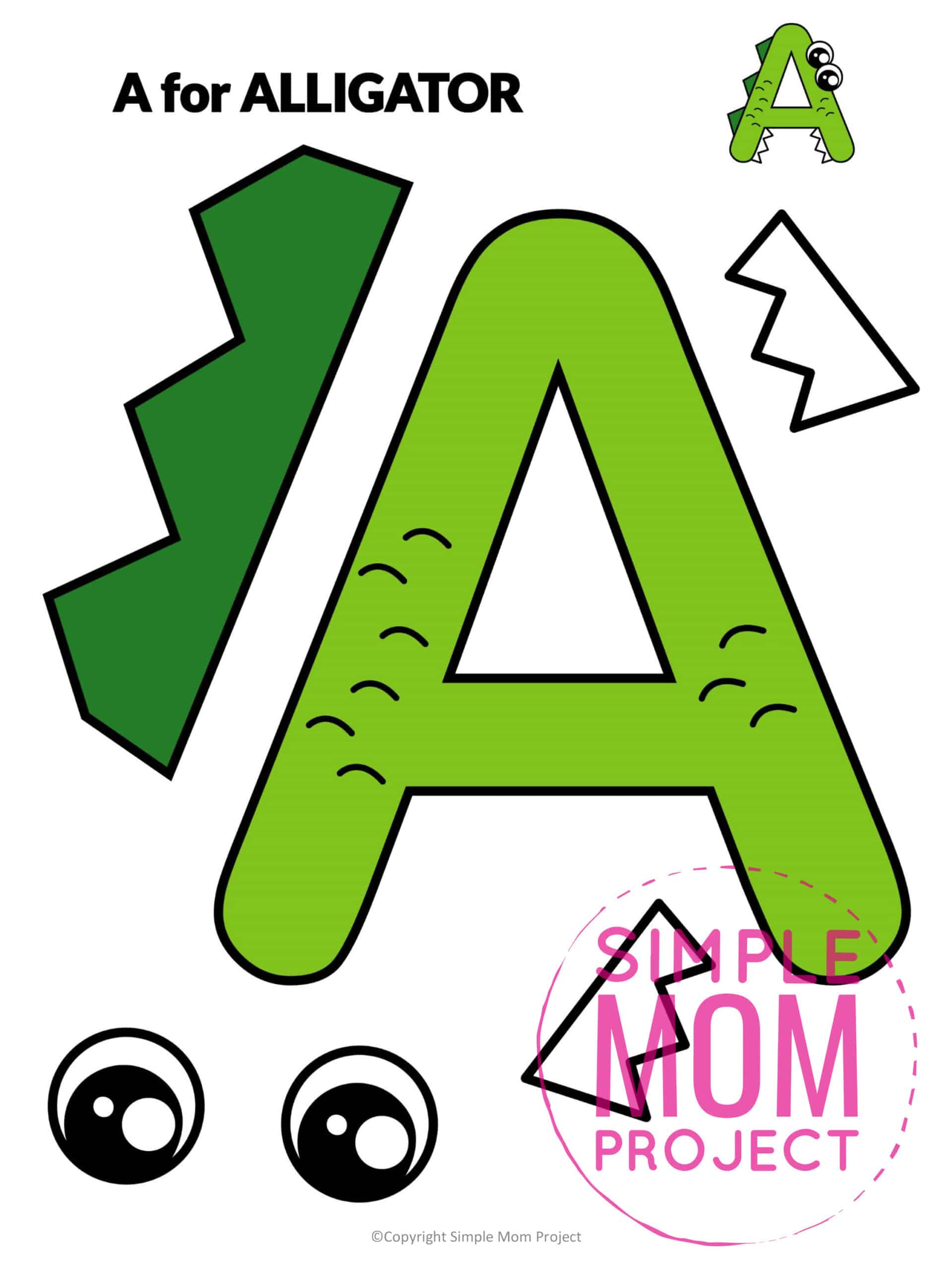 A is for Alligator Free Printable Craft Alligator Letter A Craft for Kids, preschoolers, toddlers and kindergartners