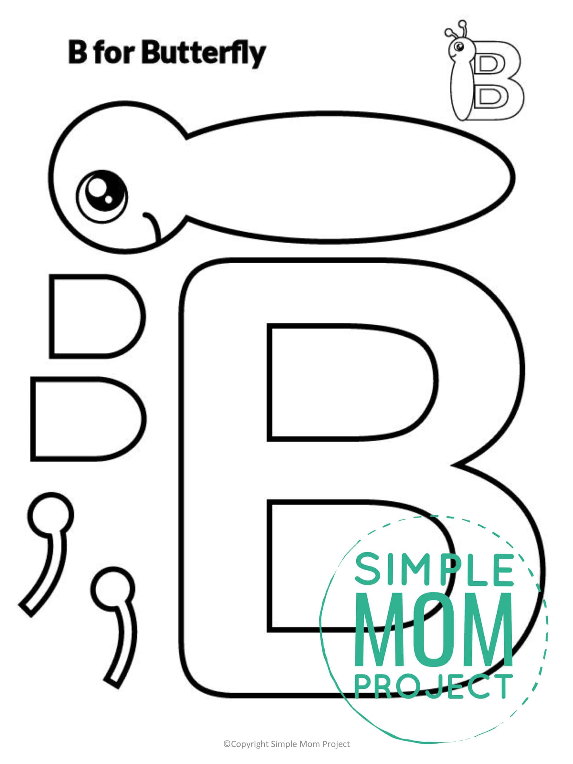 B is for Butterfly Free Printable Craft Butterfly Letter B Craft for Kids, preschoolers, toddlers and kindergartner