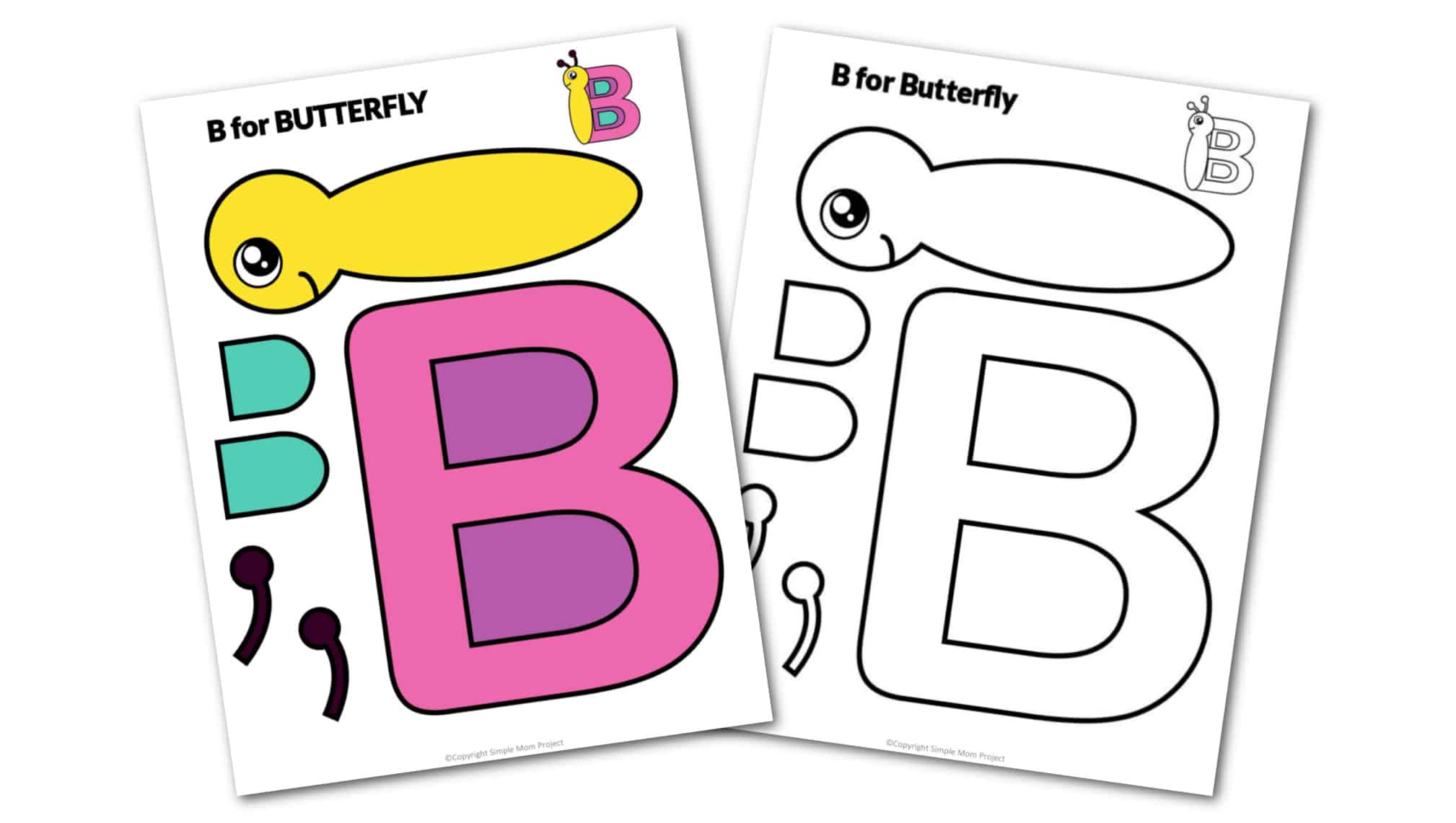B is for Butterfly Free Printable Craft Butterfly Letter B Craft for Kids, preschoolers, toddlers and kindergartner