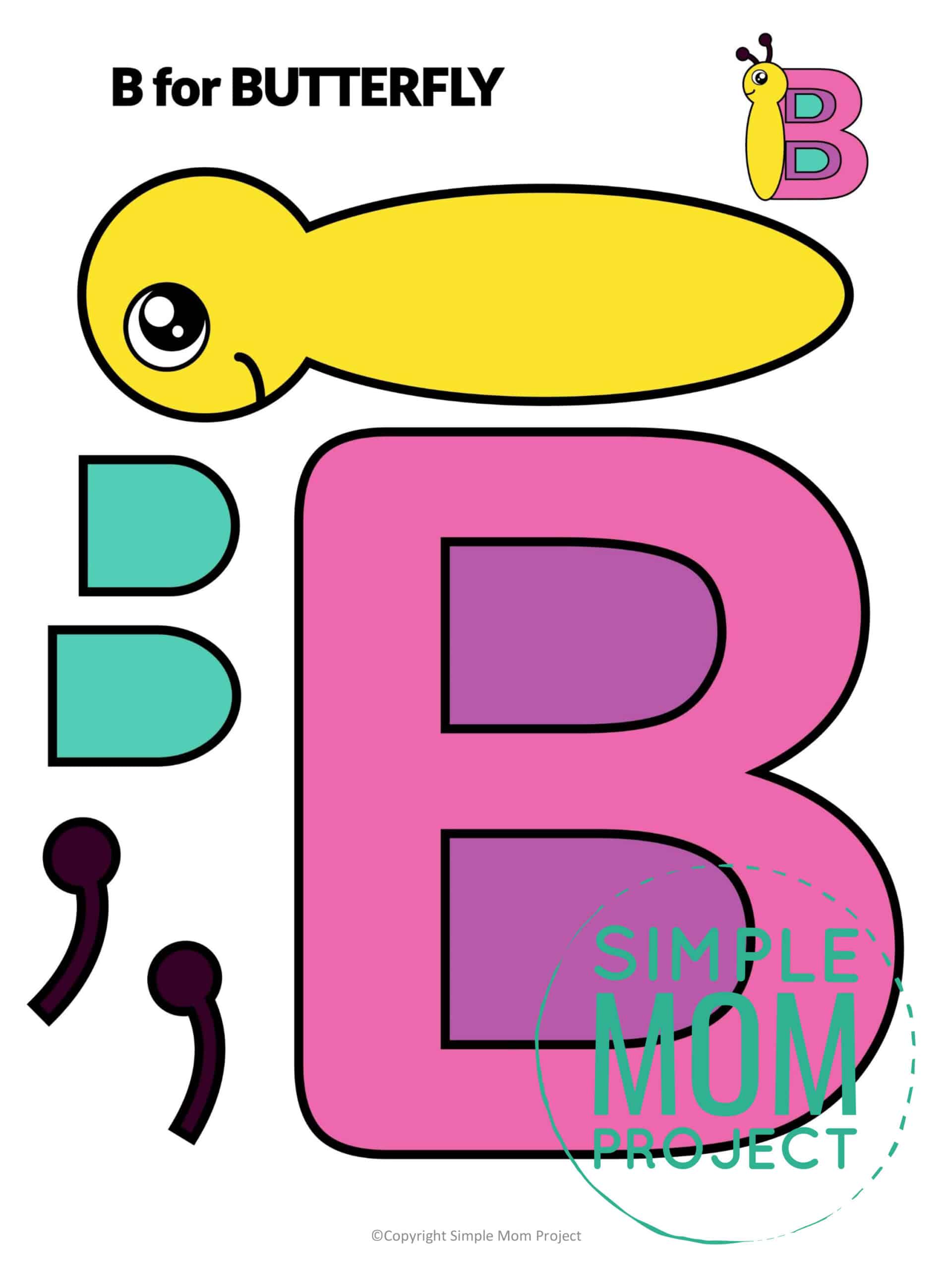 B is for Butterfly Free Printable Craft Butterfly Letter B Craft for Kids, preschoolers, toddlers and kindergartner