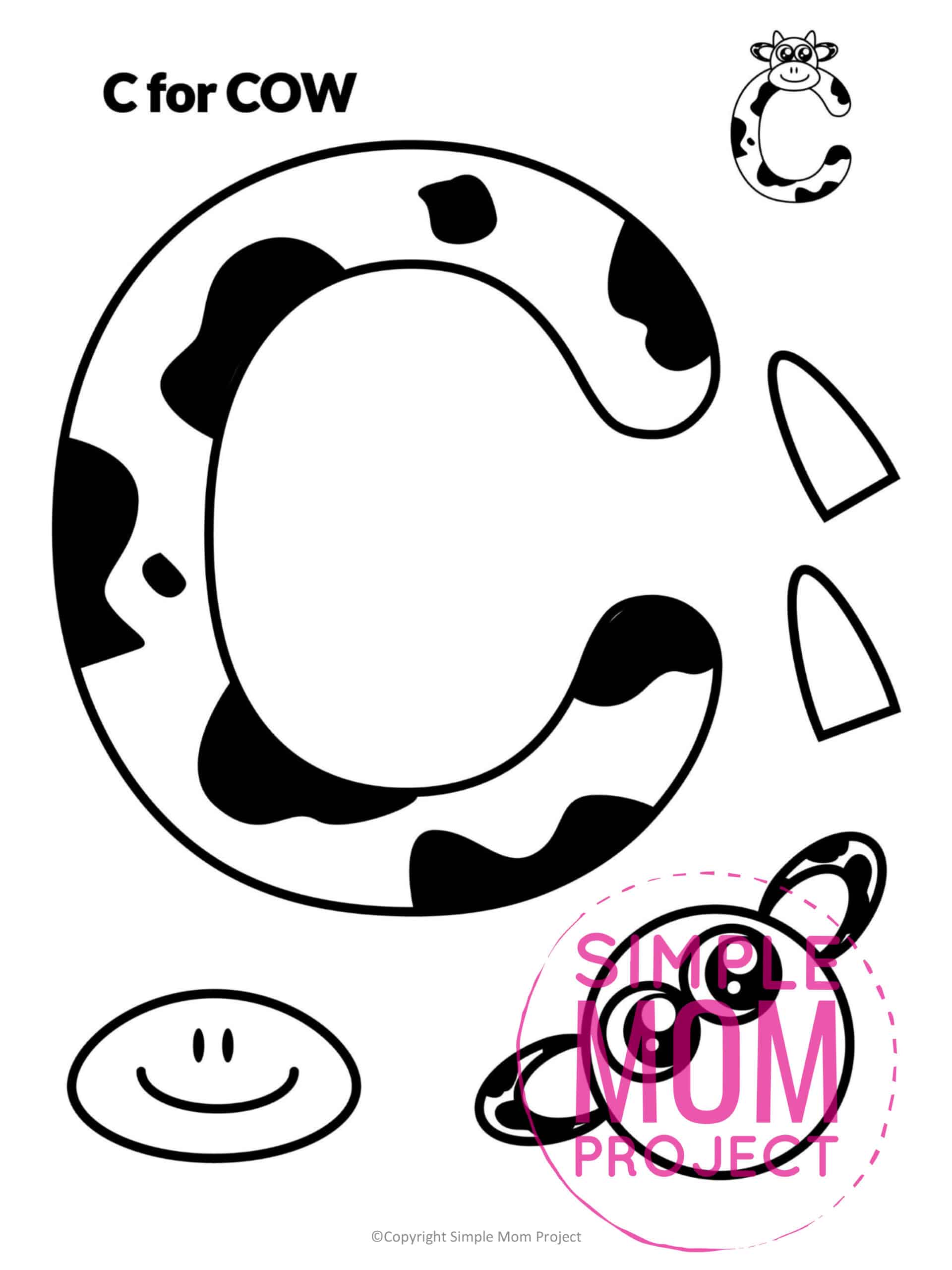 C is for Cow Free Printable Craft Cow Letter C Craft for Kids, preschoolers, toddlers and kindergartners