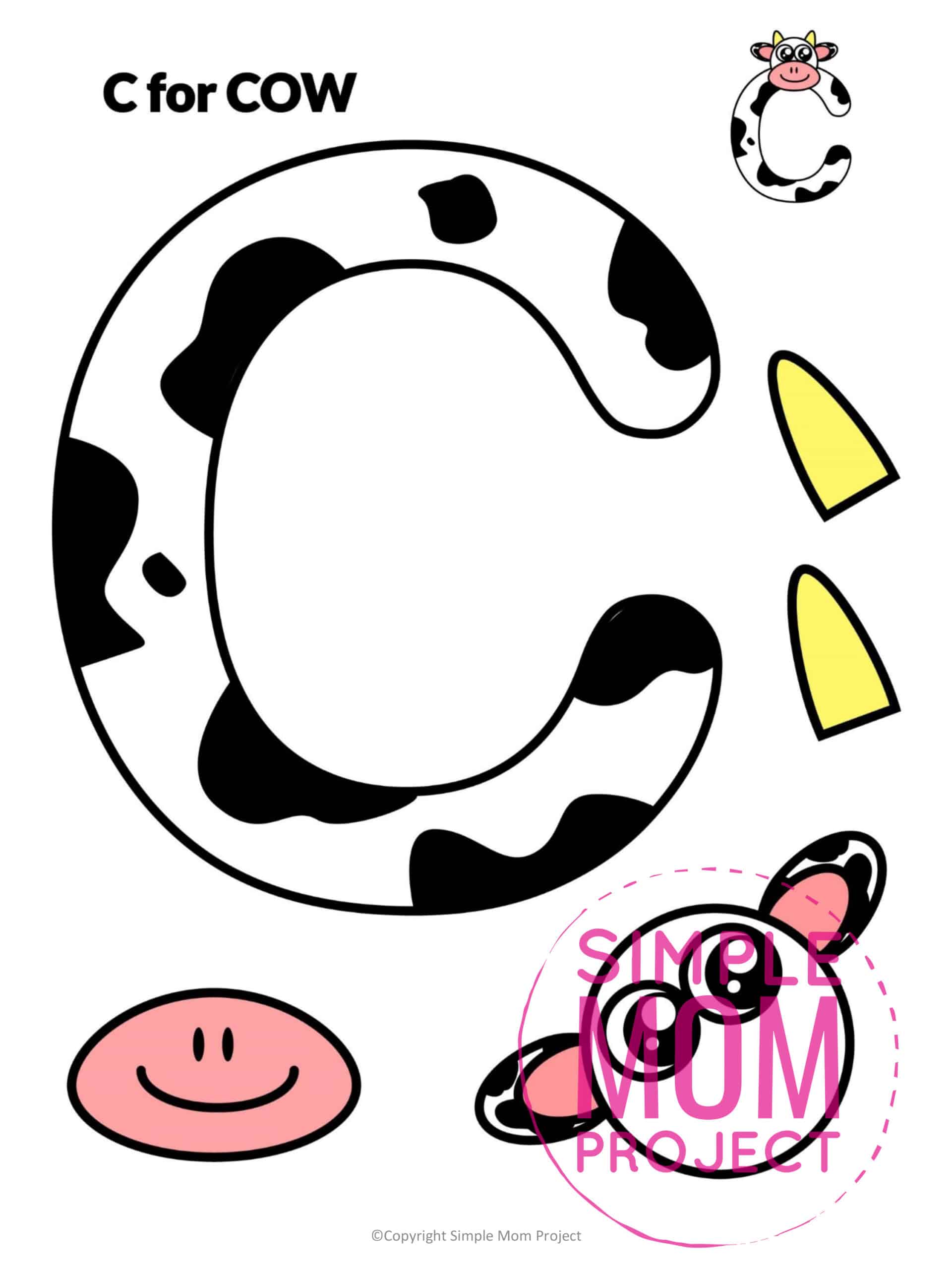 C is for Cow Free Printable Craft Cow Letter C Craft for Kids, preschoolers, toddlers and kindergartners