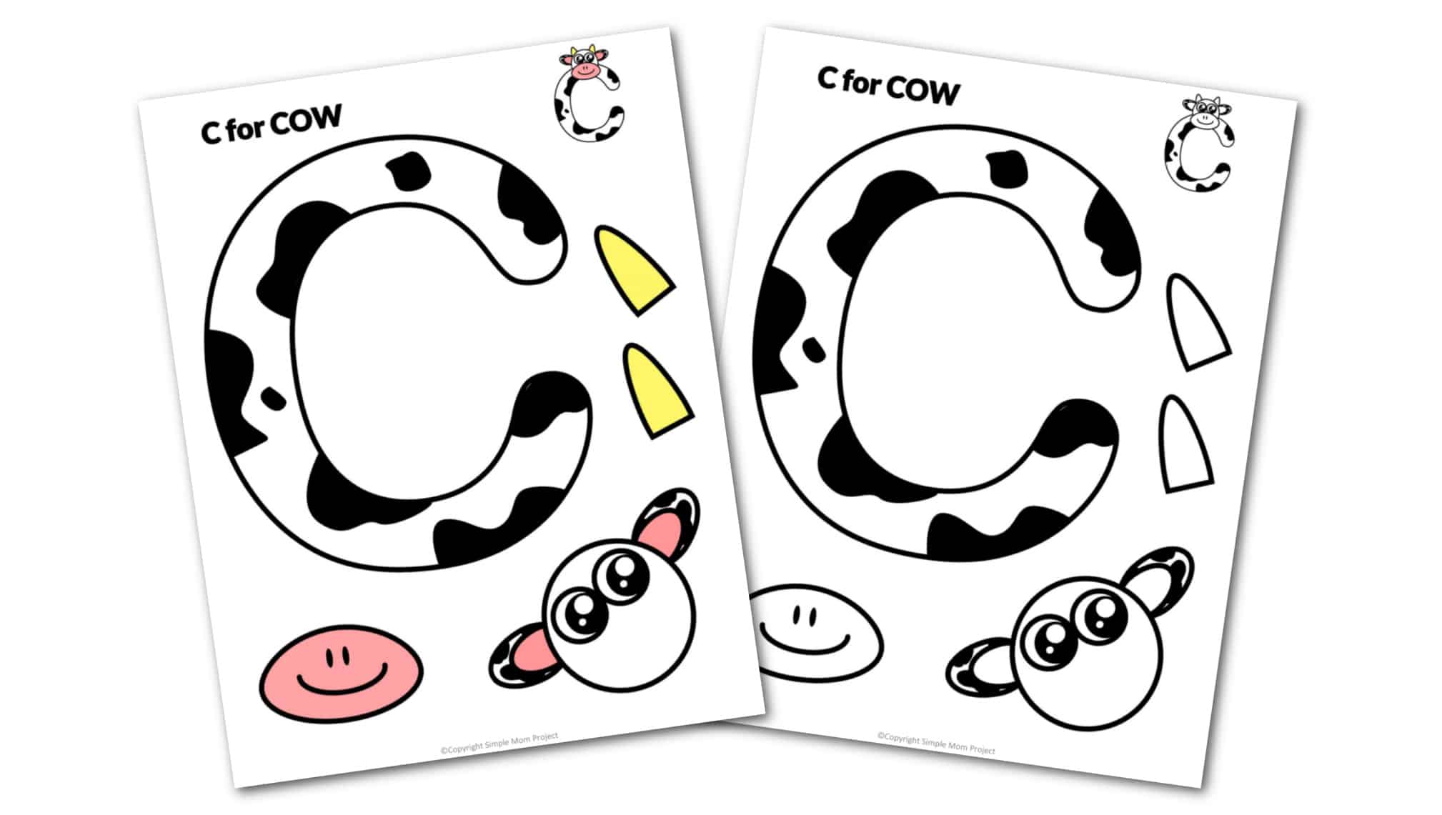 C is for Cow Free Printable Craft Cow Letter C Craft for Kids, preschoolers, toddlers and kindergartners