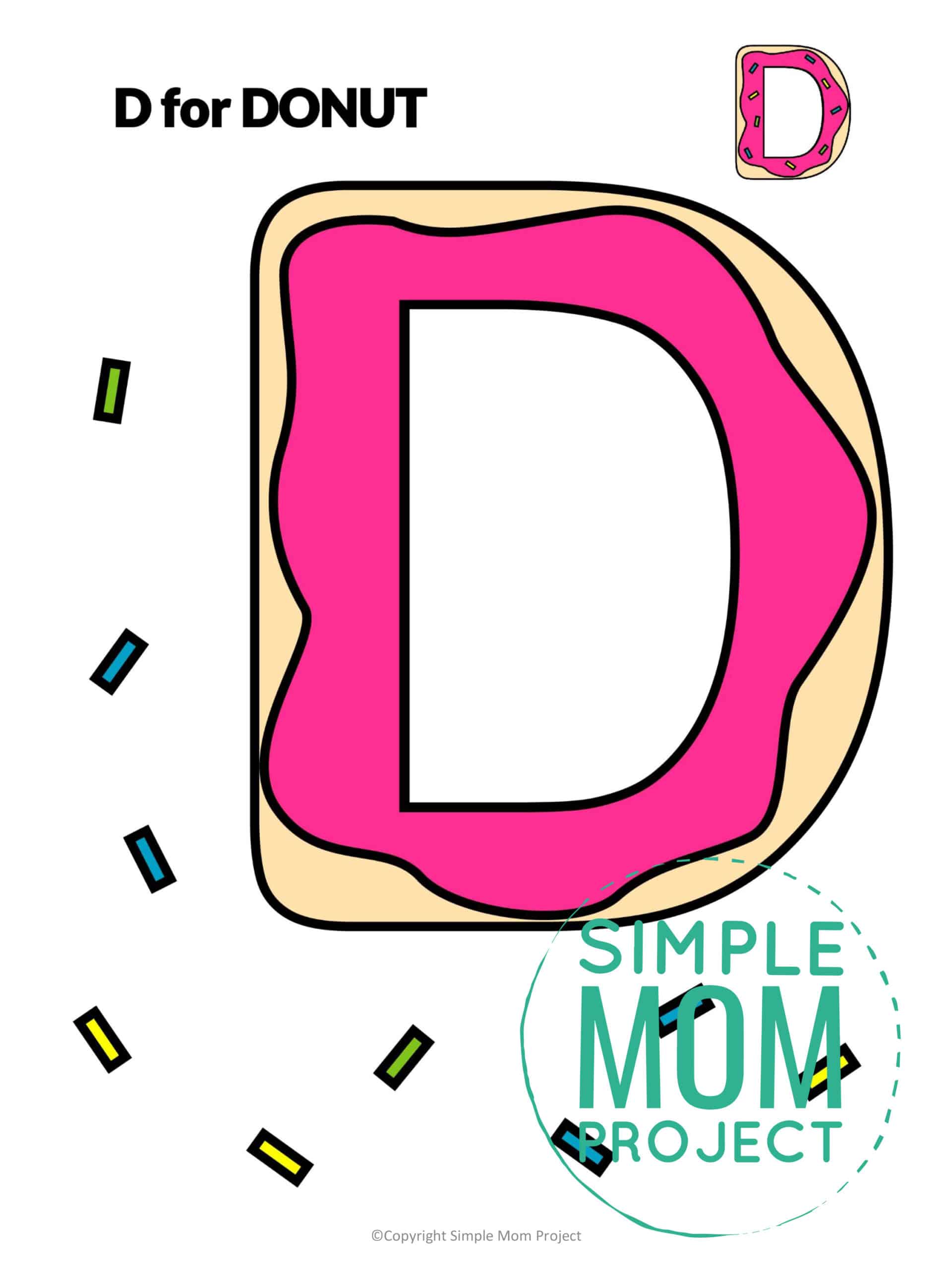 D is for Donut Printable Craft Donut Letter D Craft for Kids, preschoolers, toddlers and kindergartners